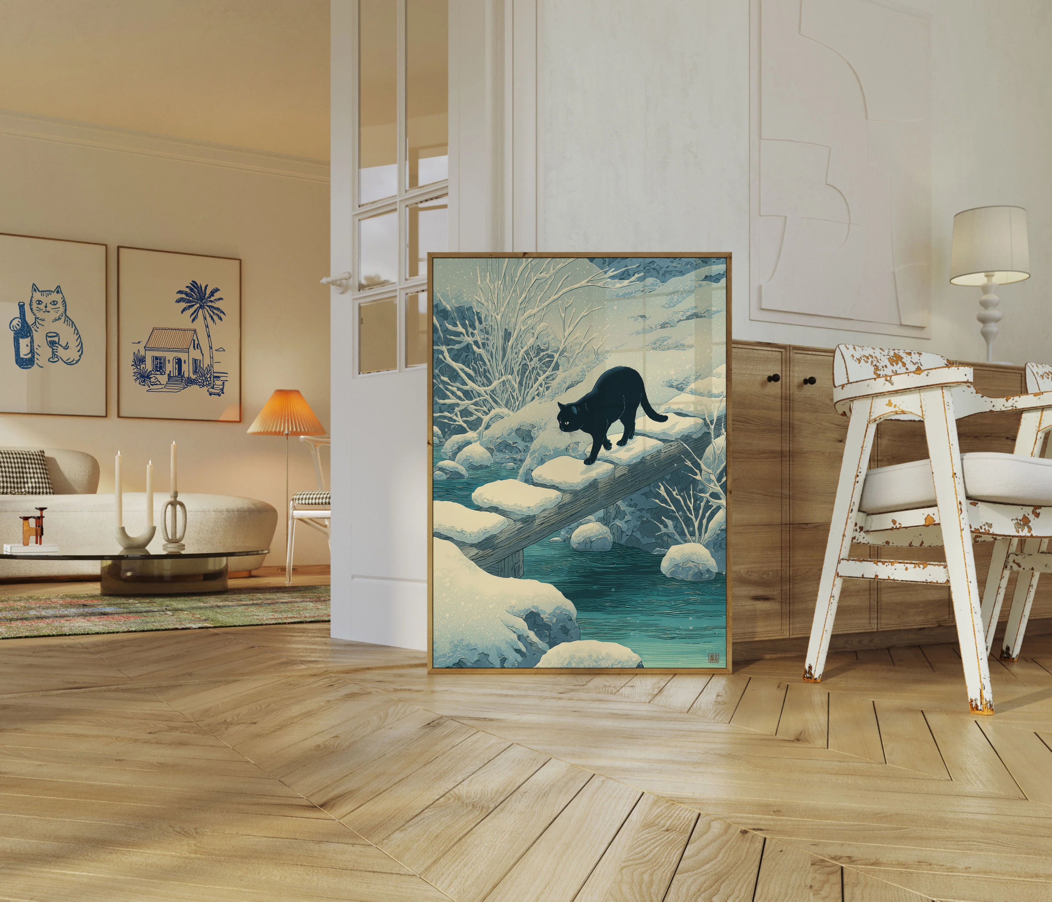 Black Cat Winter Stream Poster - Image 5