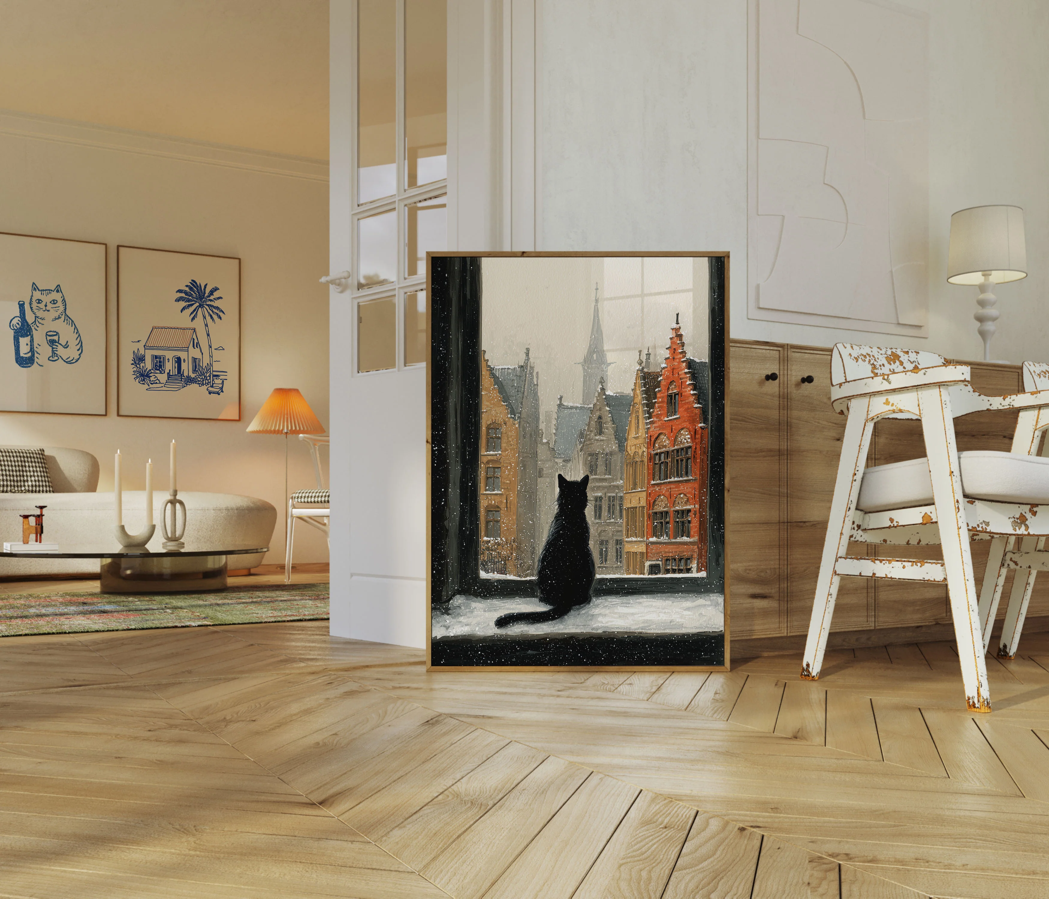 Black Cat Winter Street Poster - Image 5