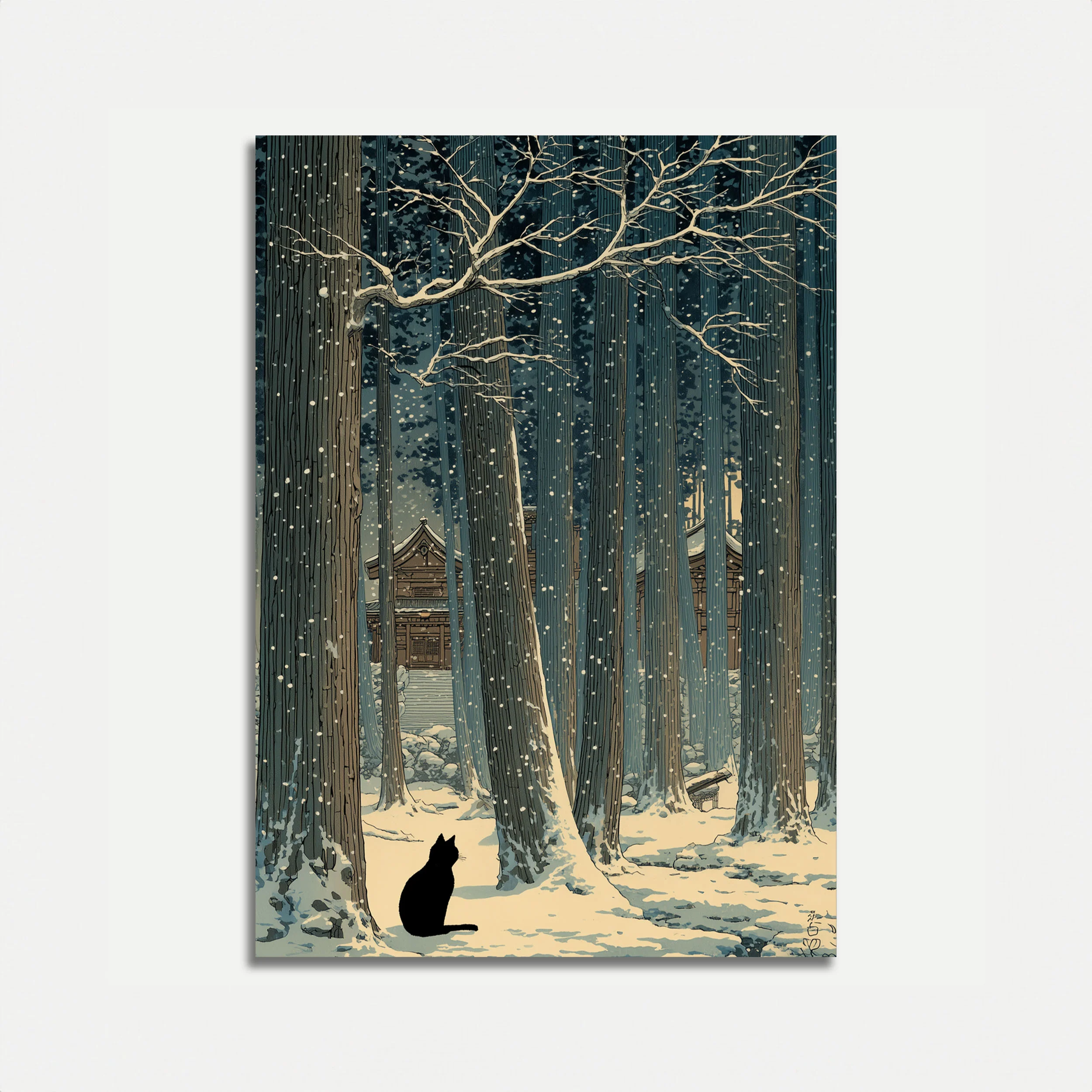 Black Cat Winter Temple Poster