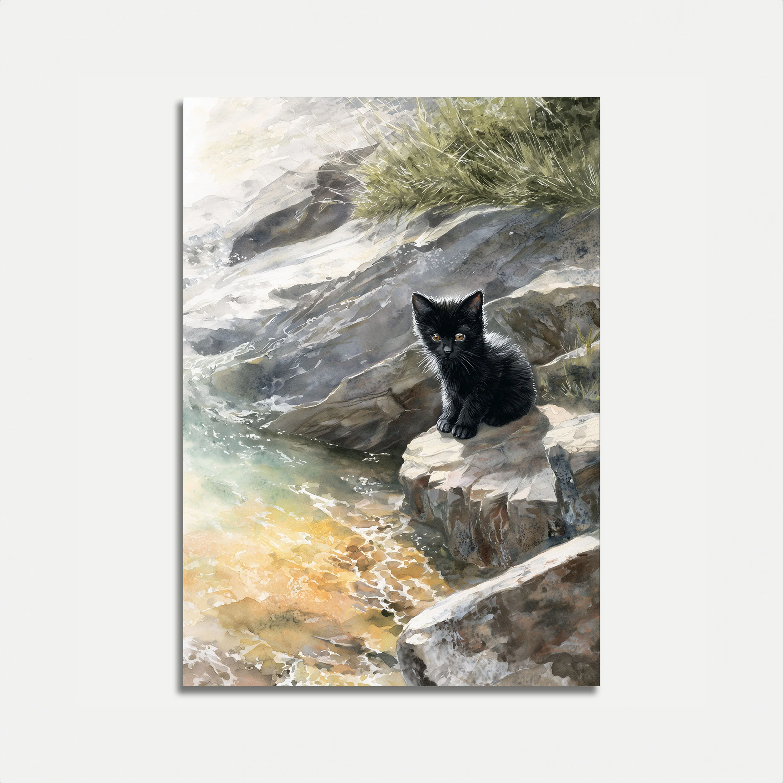 Black Kitten by the Stream Poster