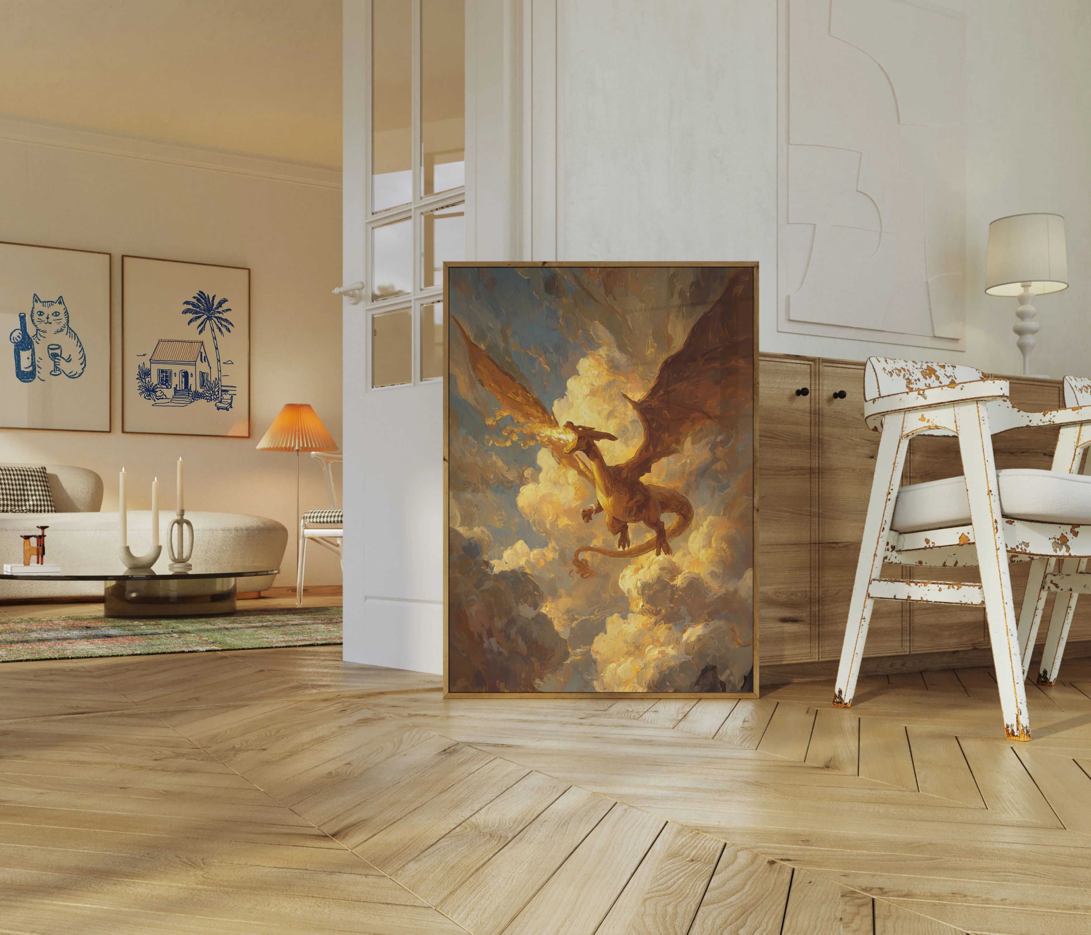 Blazing Dragon in Clouds Poster - Image 5