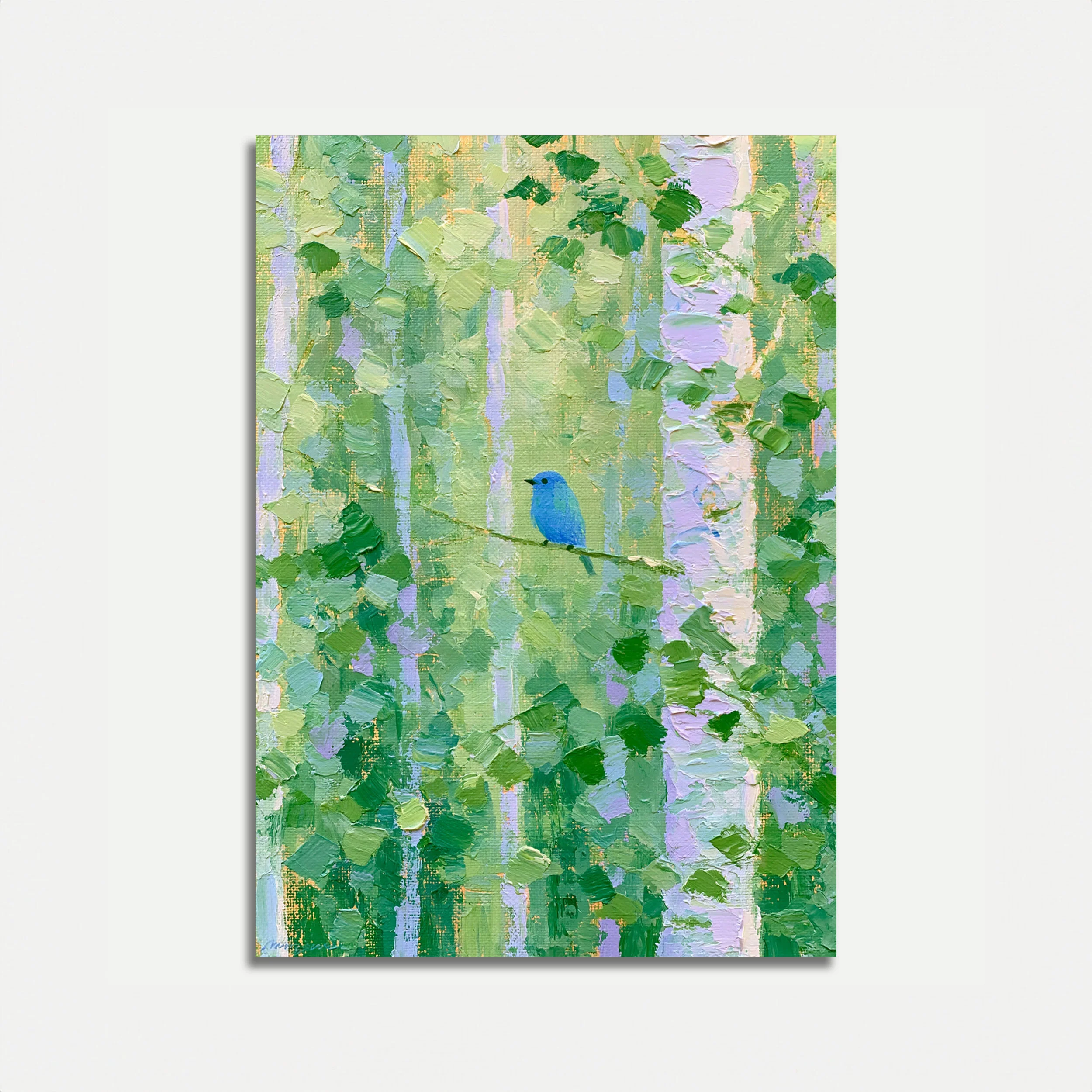 Blue Bird Among Green Leaves Poster