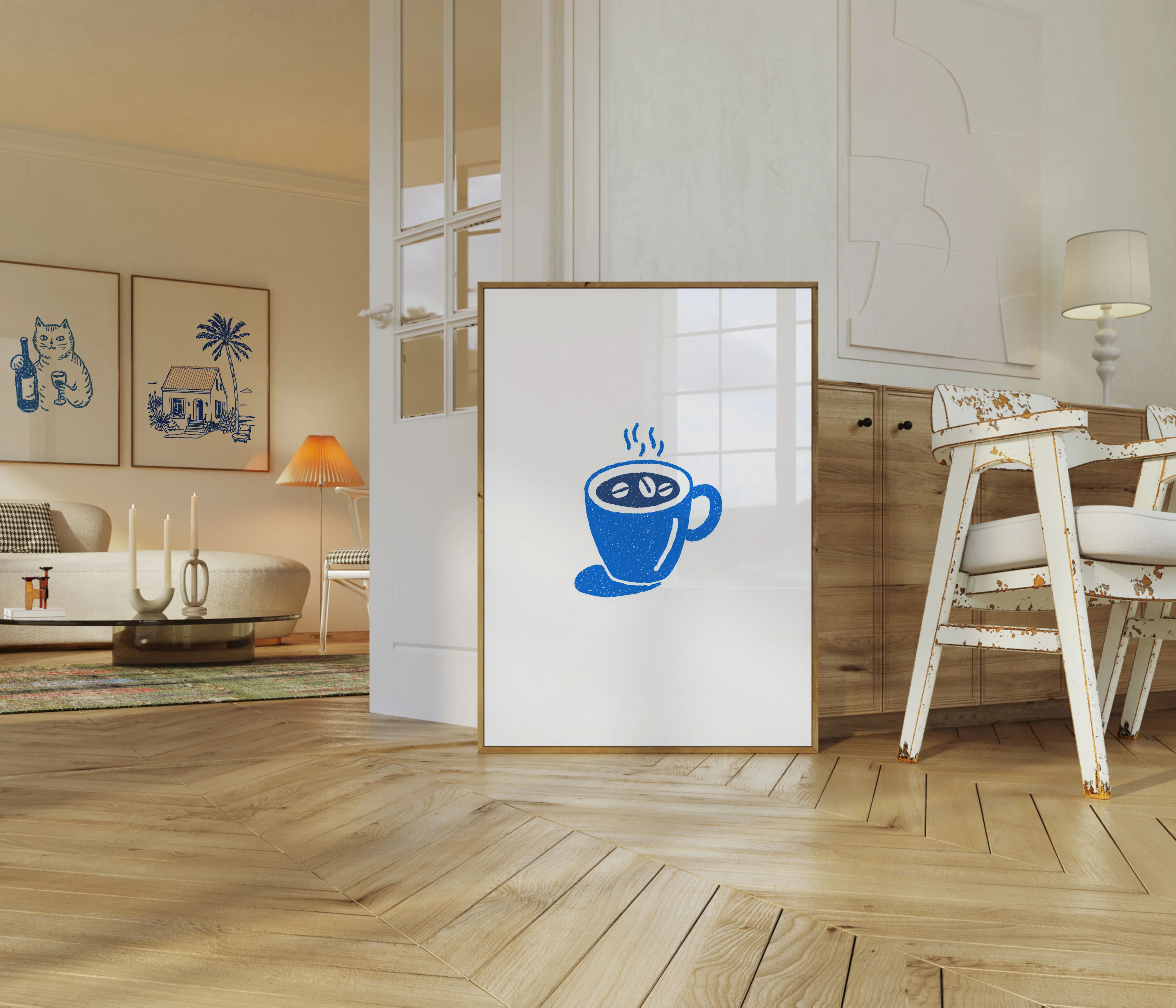 Blue Coffee Cup Cafe Art Poster - Image 5