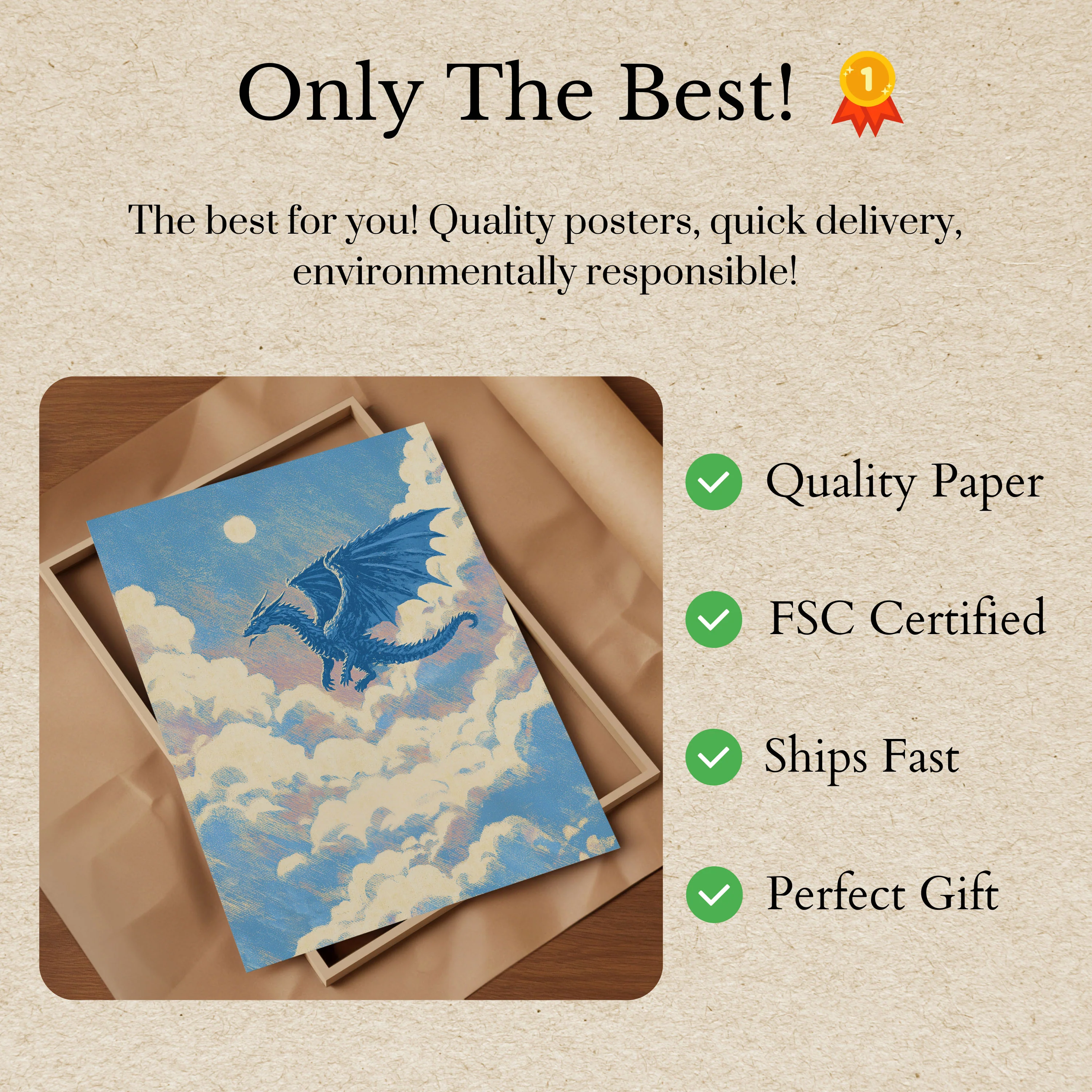 Blue Dragon Soaring Through Clouds Poster - Image 3
