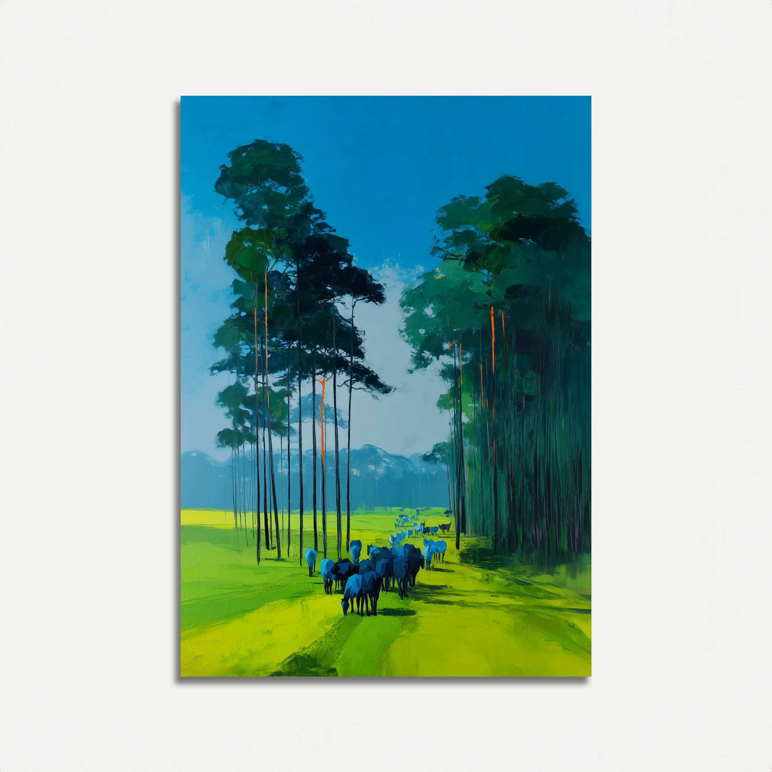 Blue Herd Forest Landscape Poster