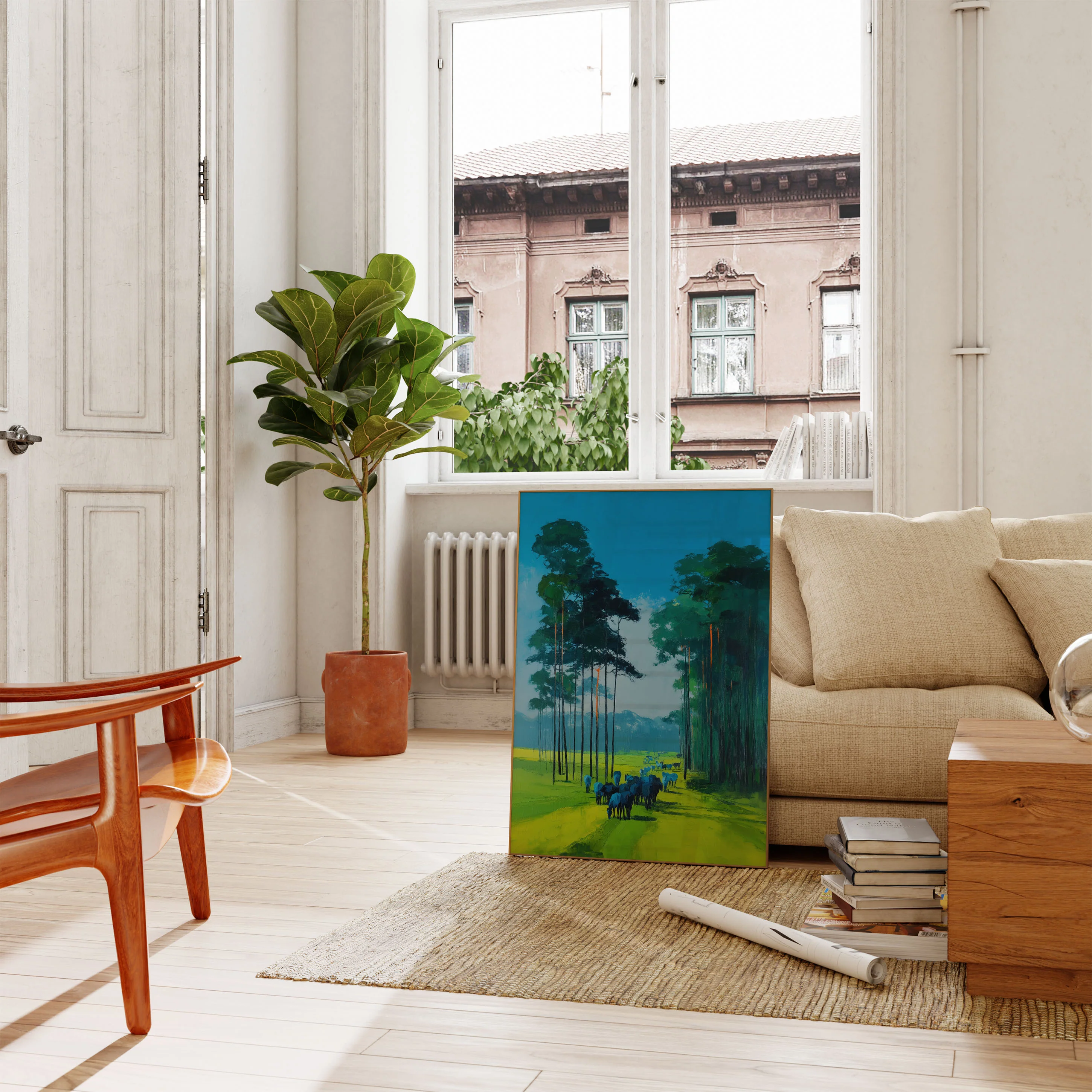 Blue Herd Forest Landscape Poster - Image 2