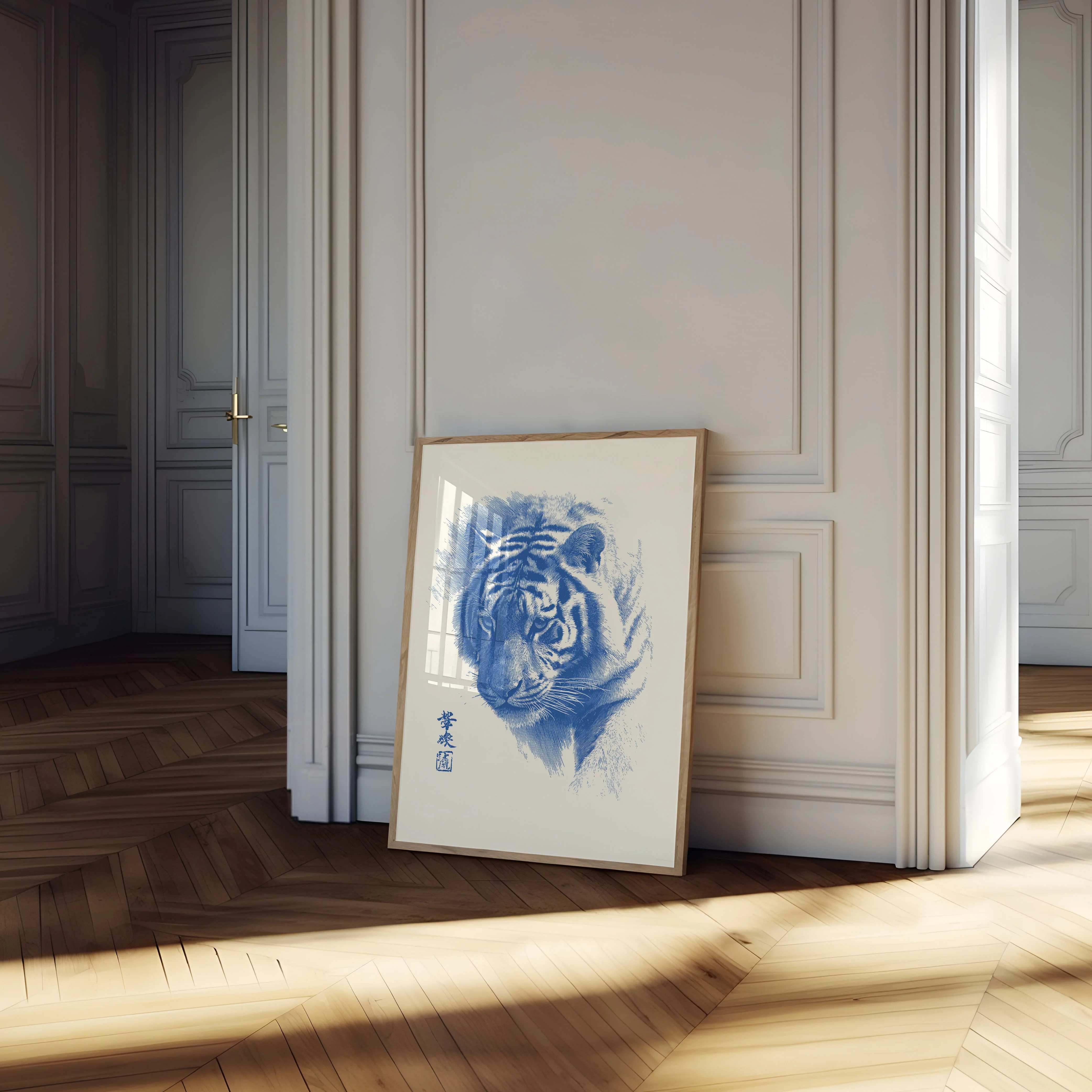 Blue Indigo Tiger Portrait Poster - Image 4