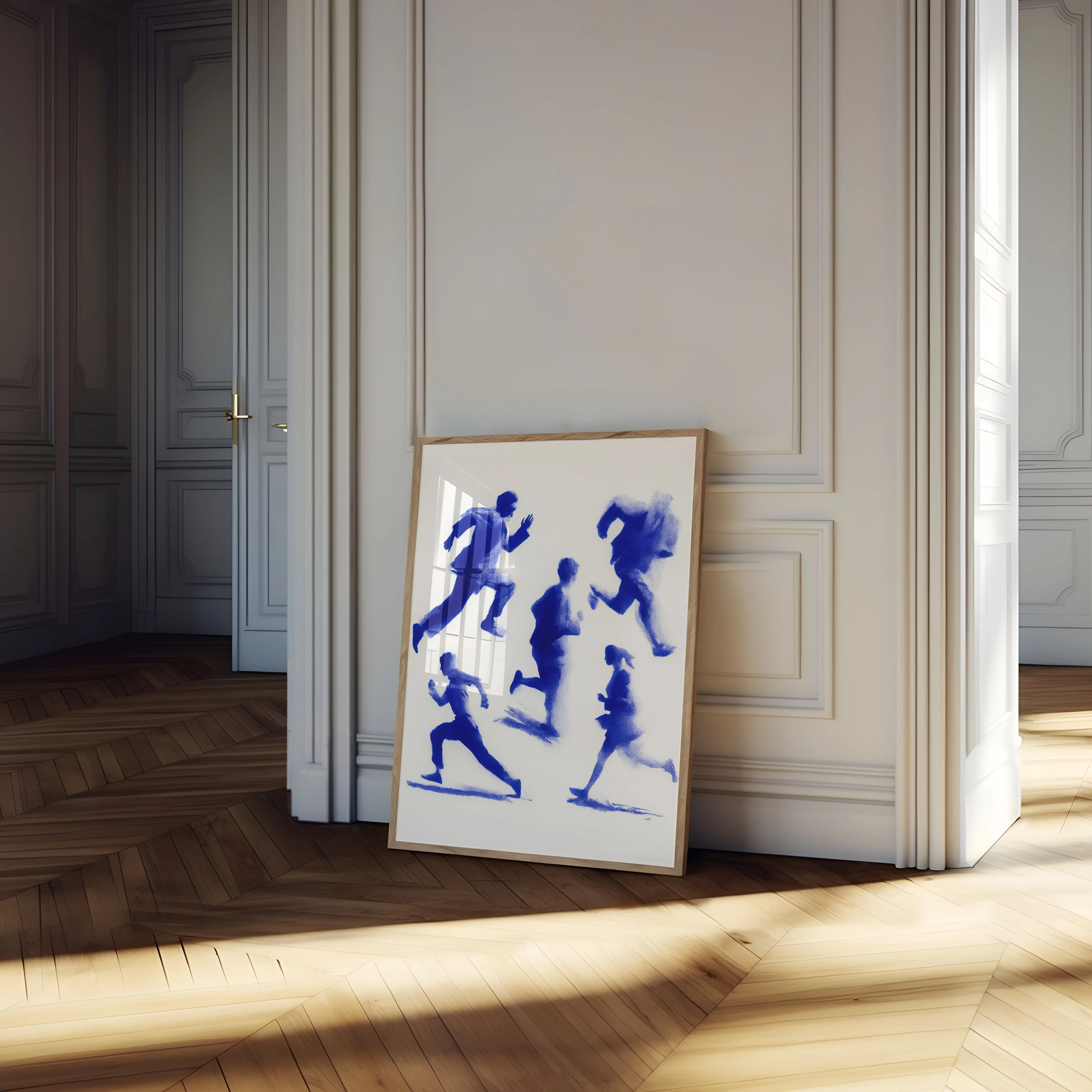 Blue Motion Running Silhouettes Poster - Image 4