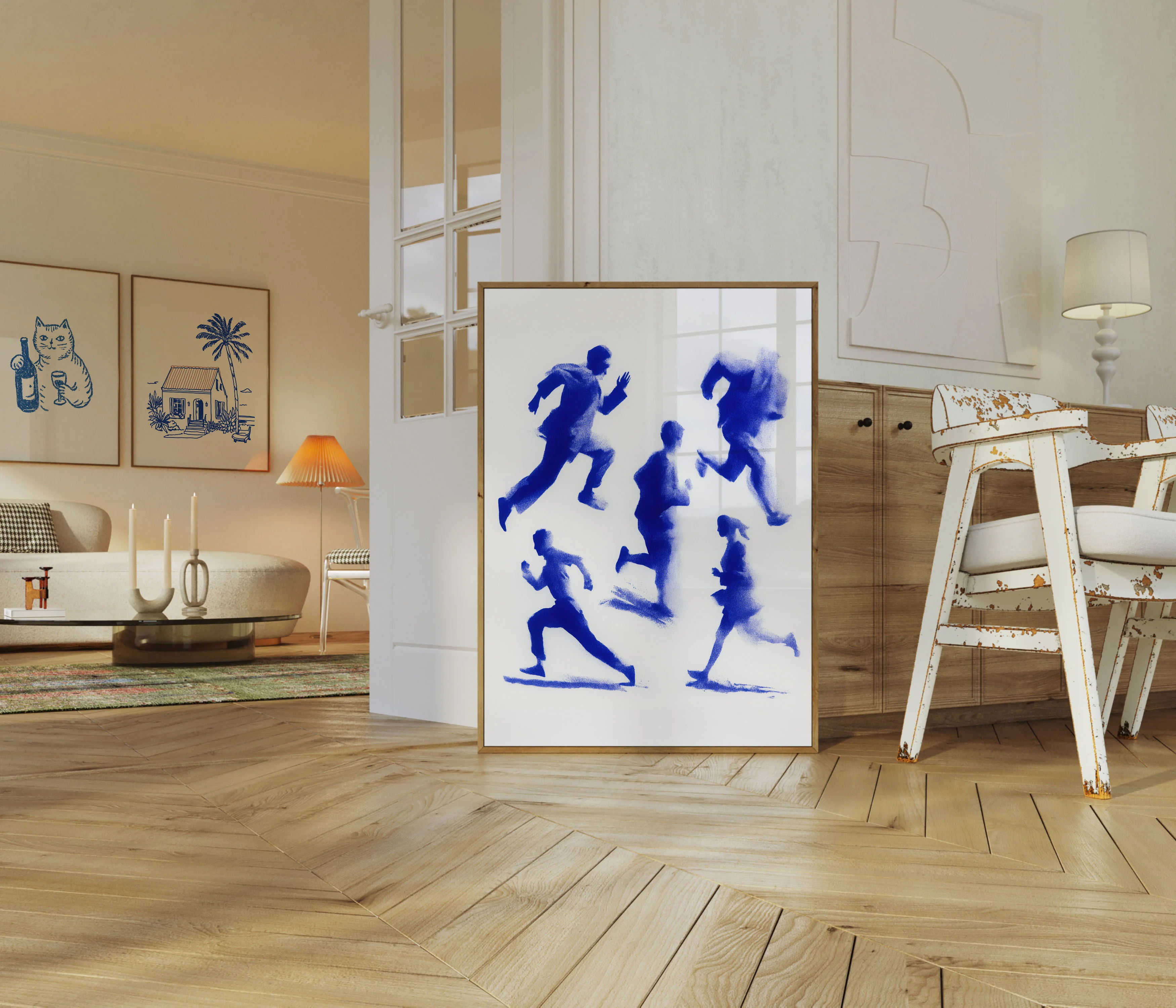 Blue Motion Running Silhouettes Poster - Image 5