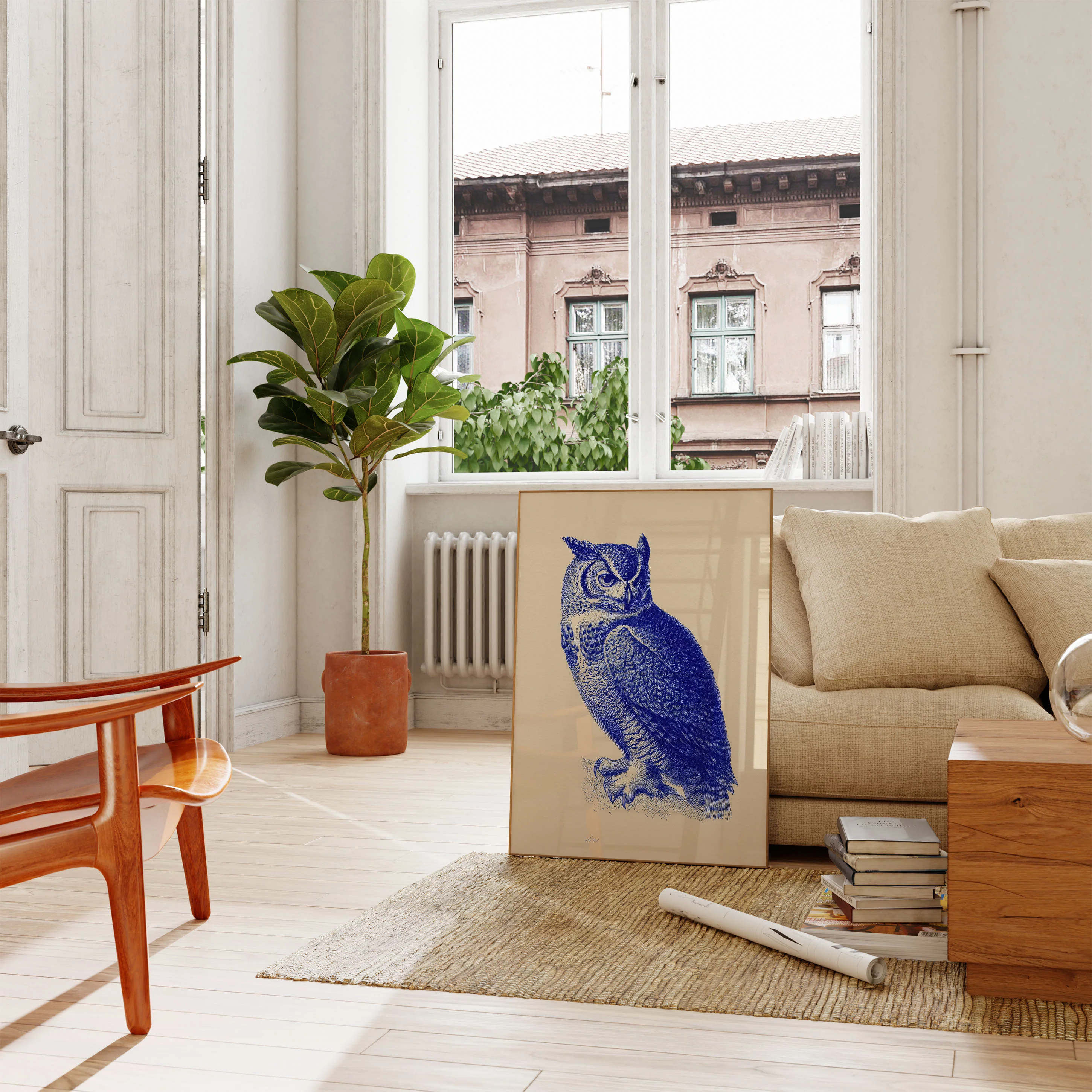 Blue Owl Illustration Poster - Image 2