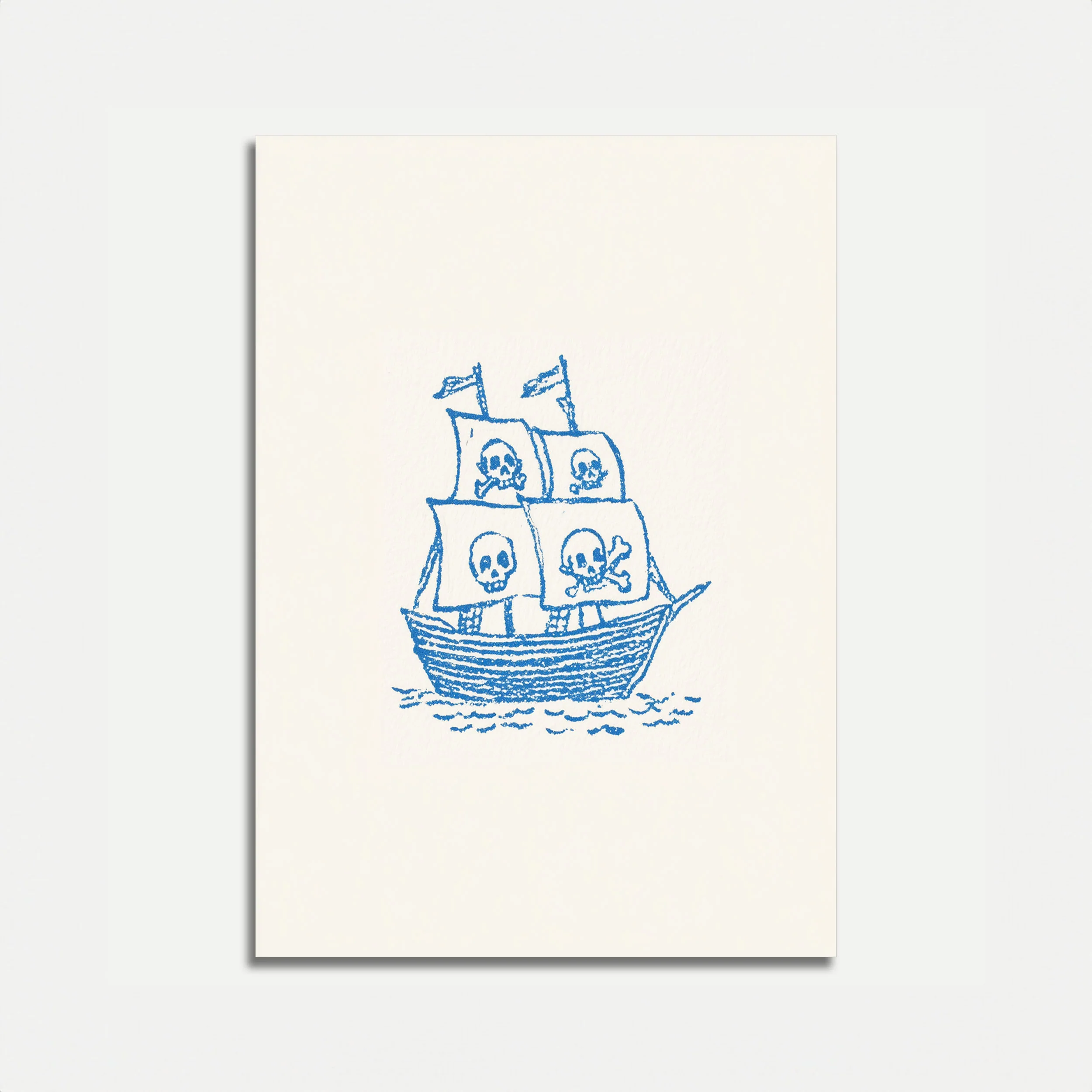 Blue Skull Pirate Ship Poster