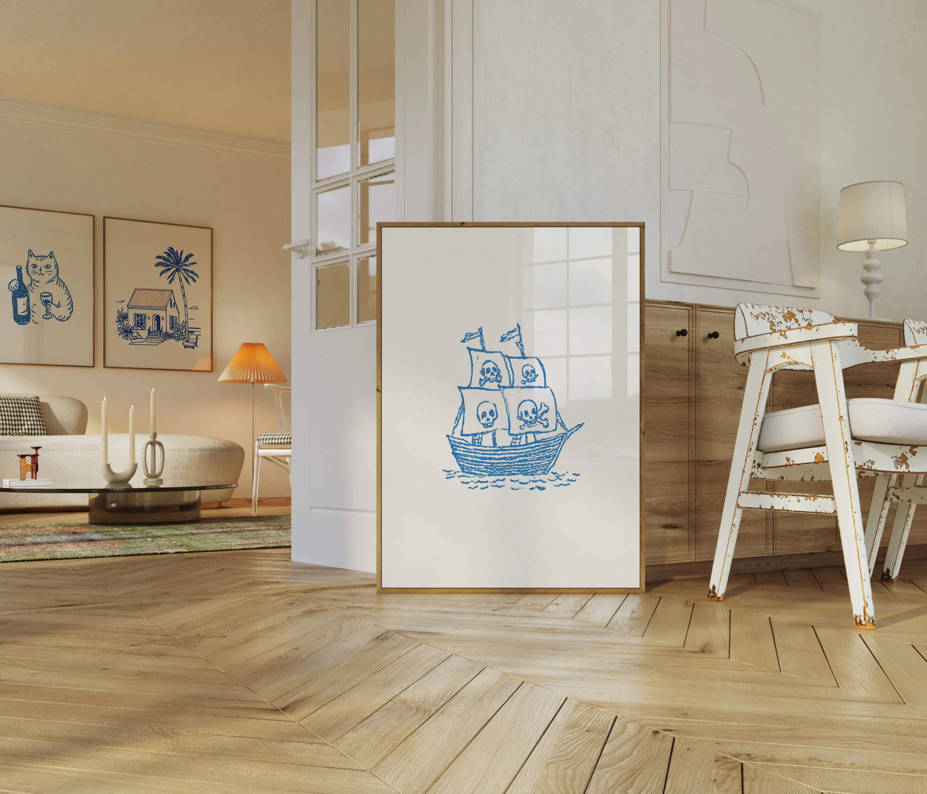 Blue Skull Pirate Ship Poster - Image 5