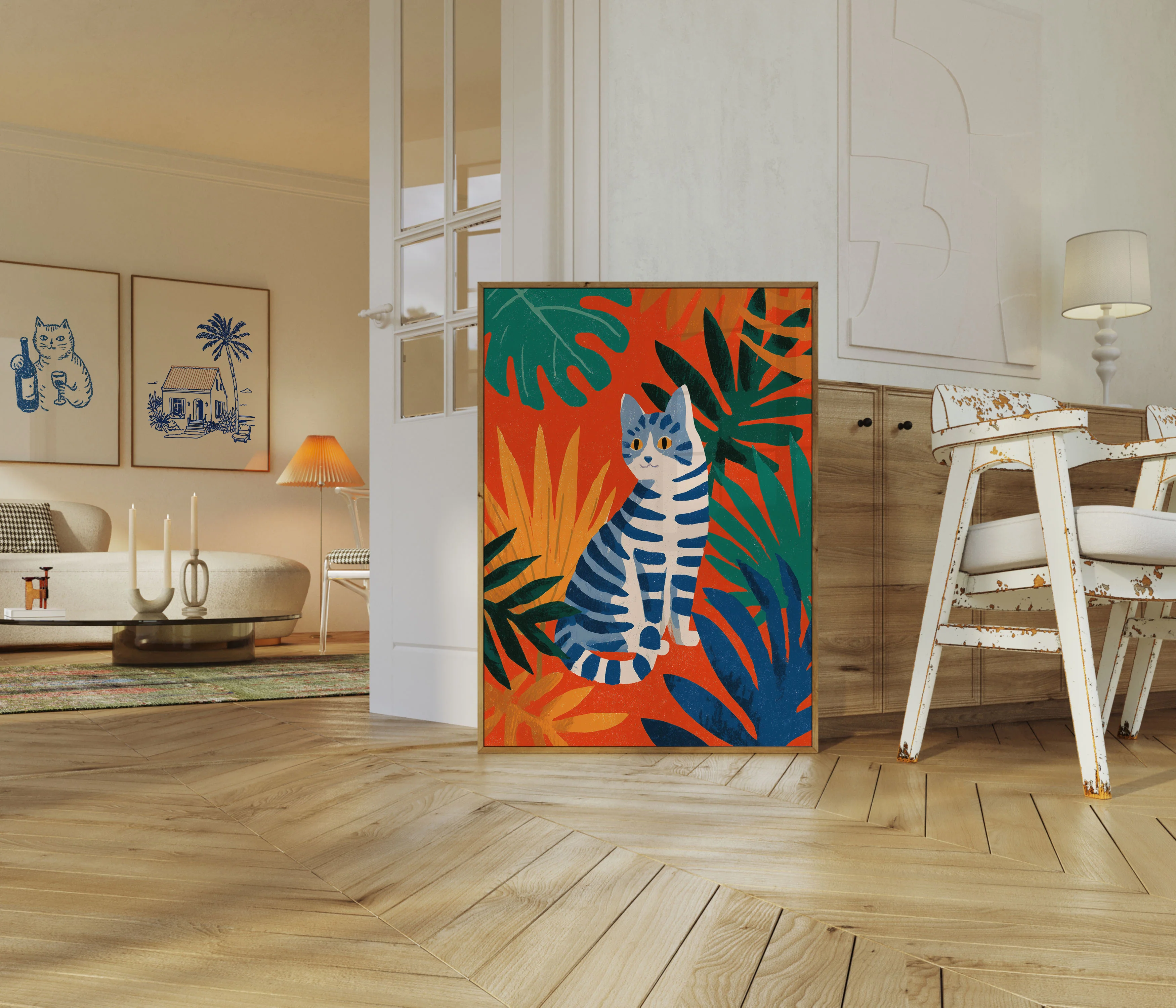 Blue Striped Cat in Jungle Poster - Image 5