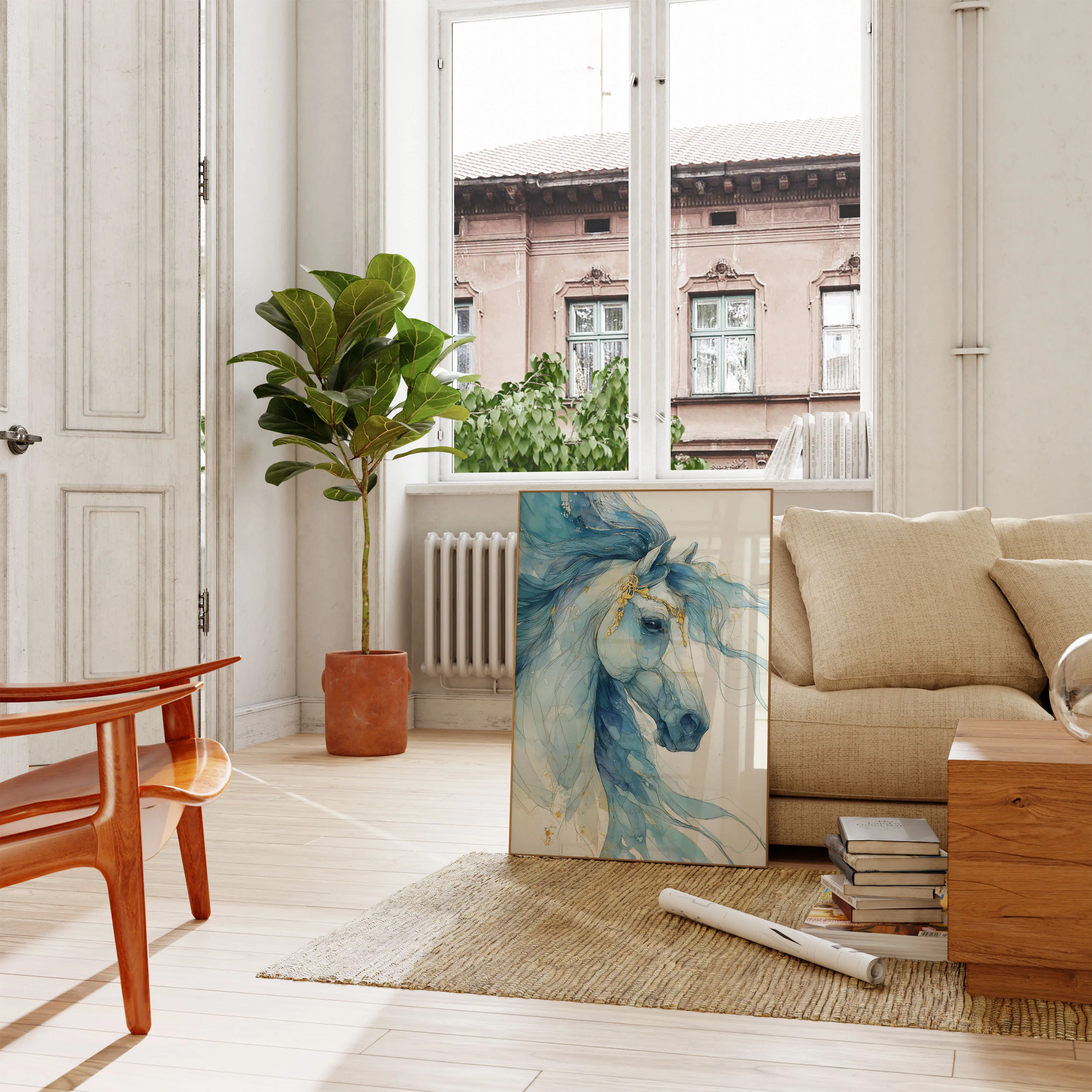 Blue Watercolor Stallion Poster - Image 2