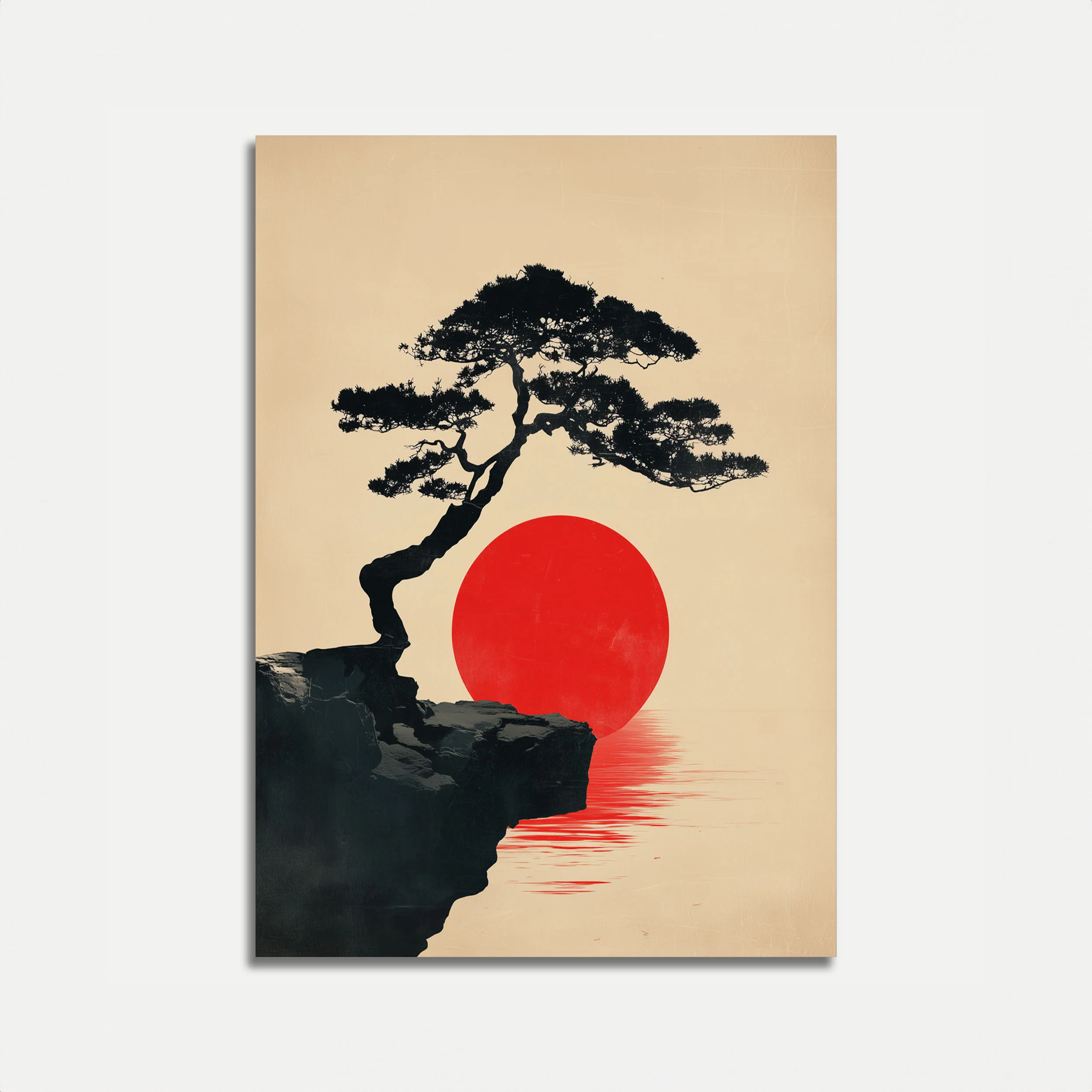 Bonsai Tree Sunset Landscape Poster