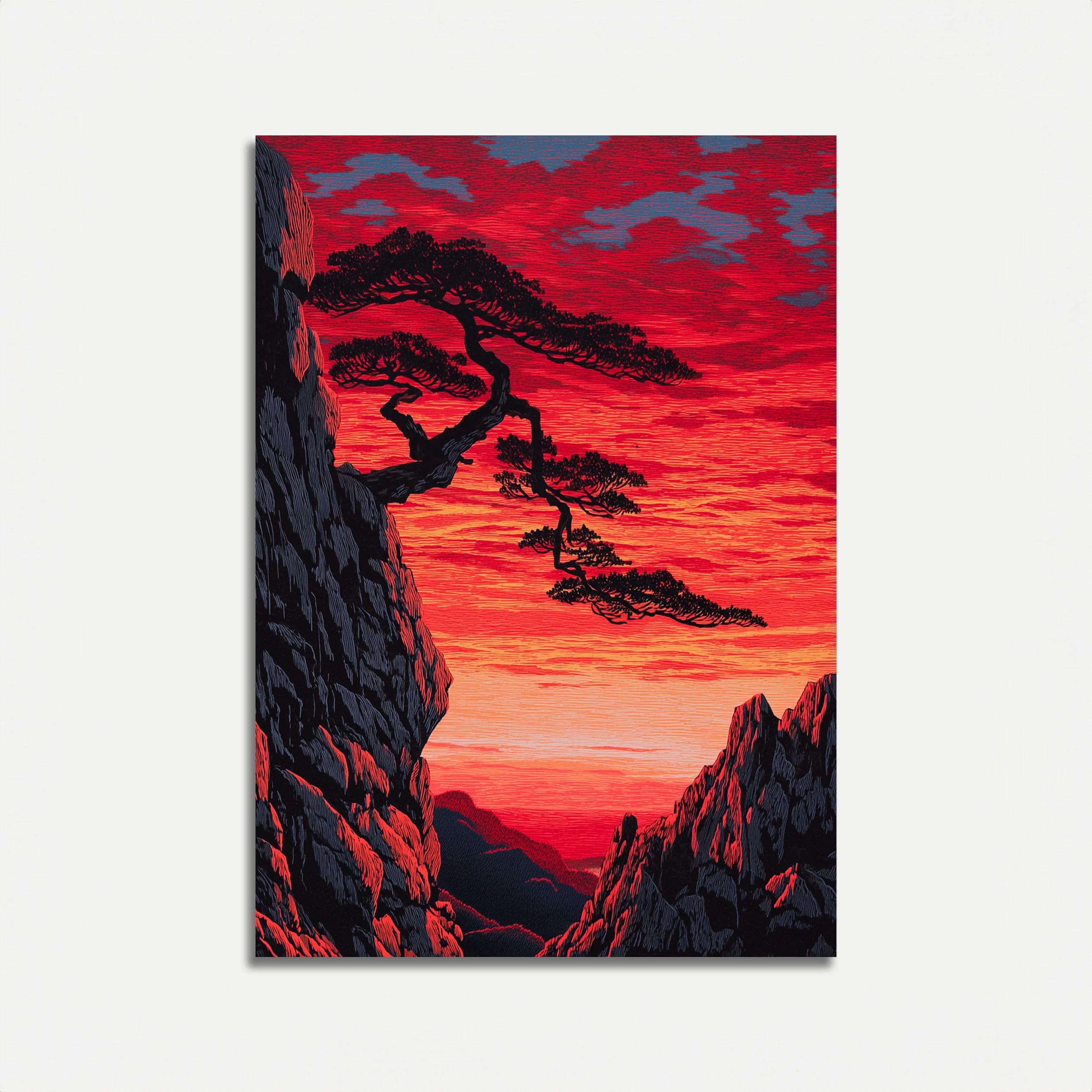 Bonsai Trees Sunset Landscape Poster