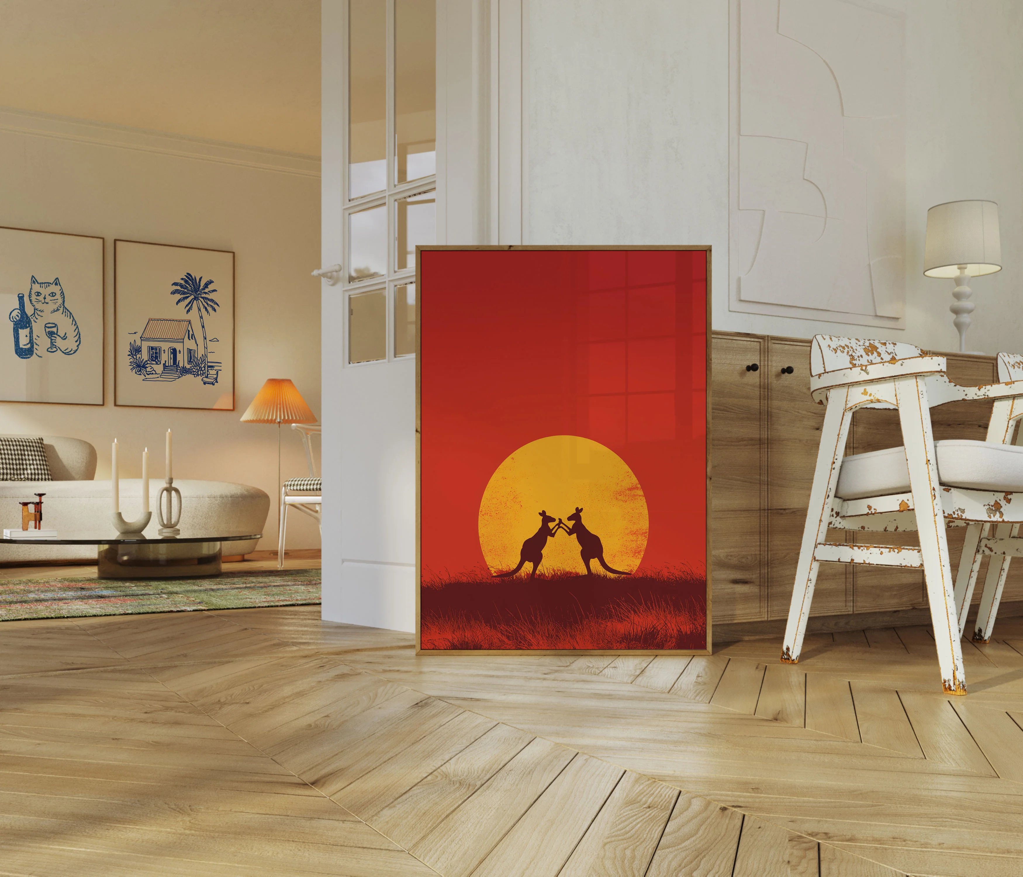Boxing Kangaroos Sunset Poster - Image 5
