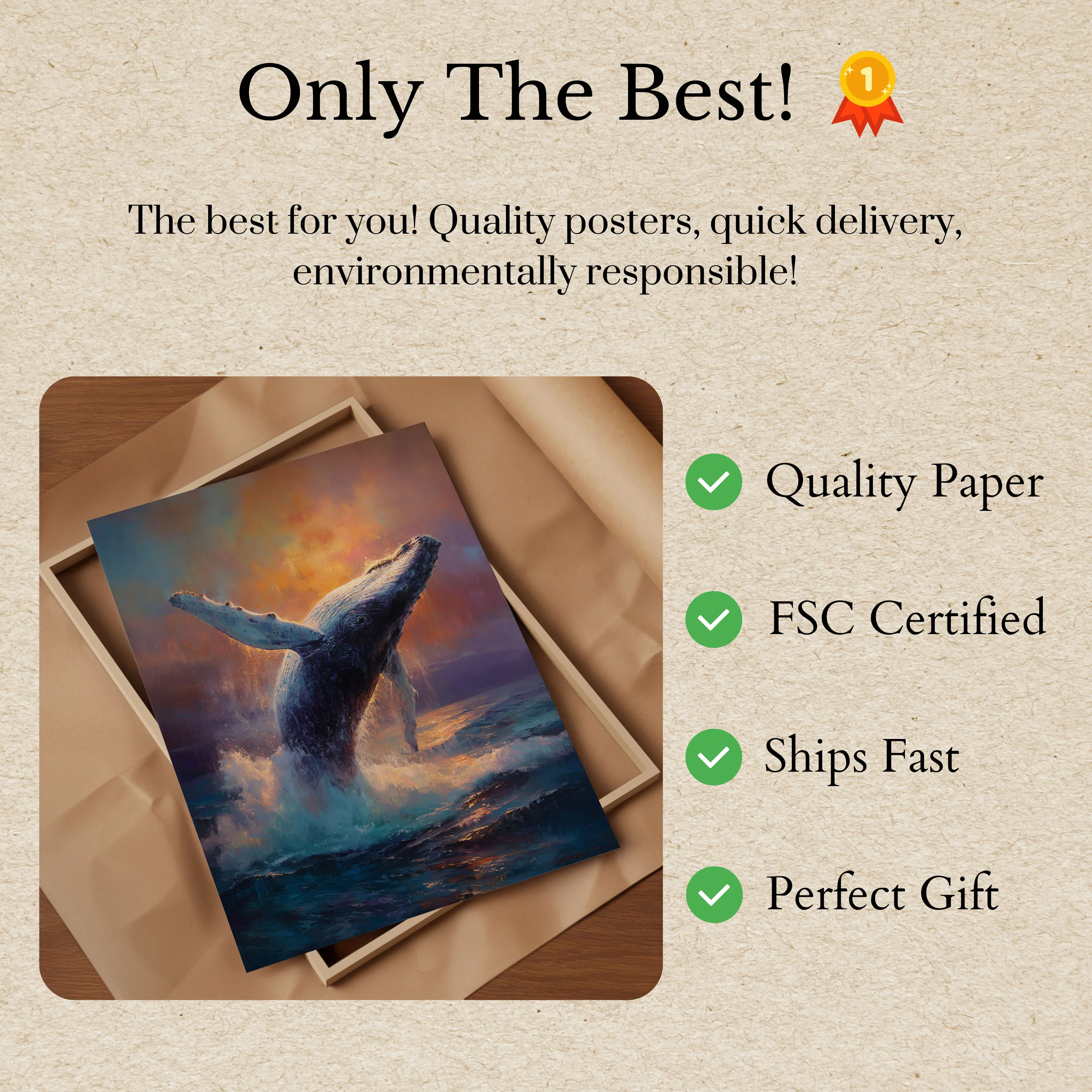 Breaching Whale Golden Sunset Poster - Image 3