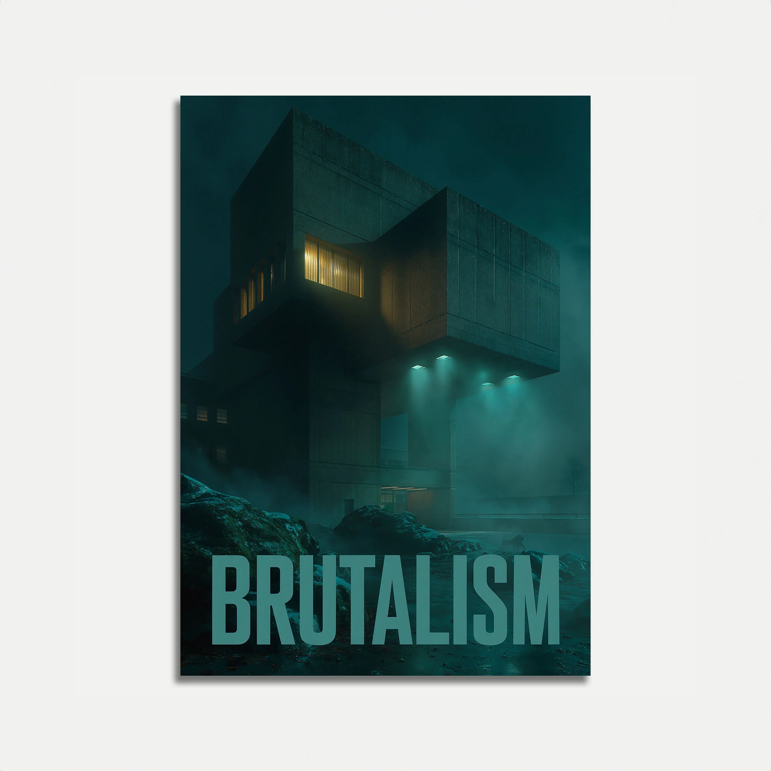 Brutalist Fortress at Night Poster