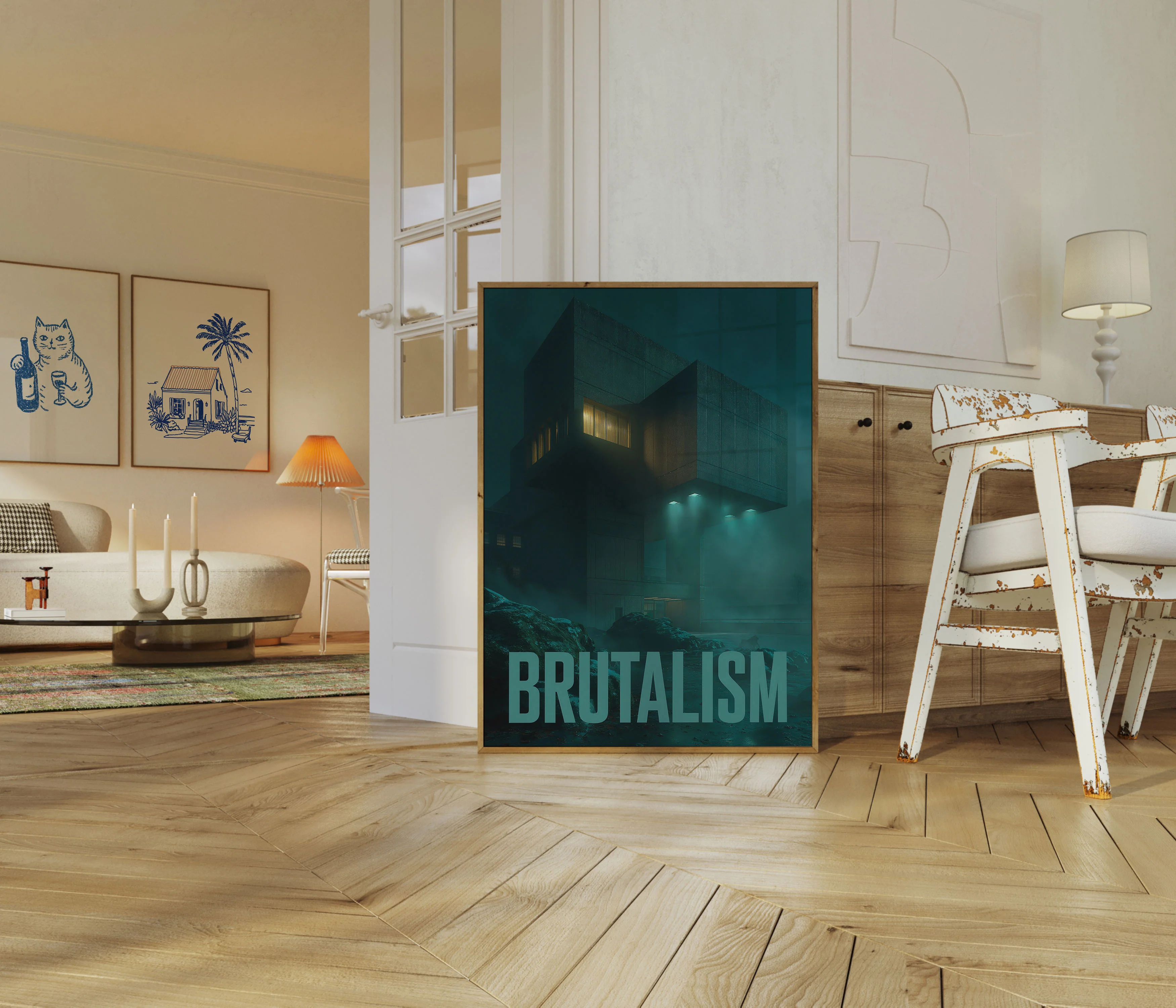 Brutalist Fortress at Night Poster - Image 5