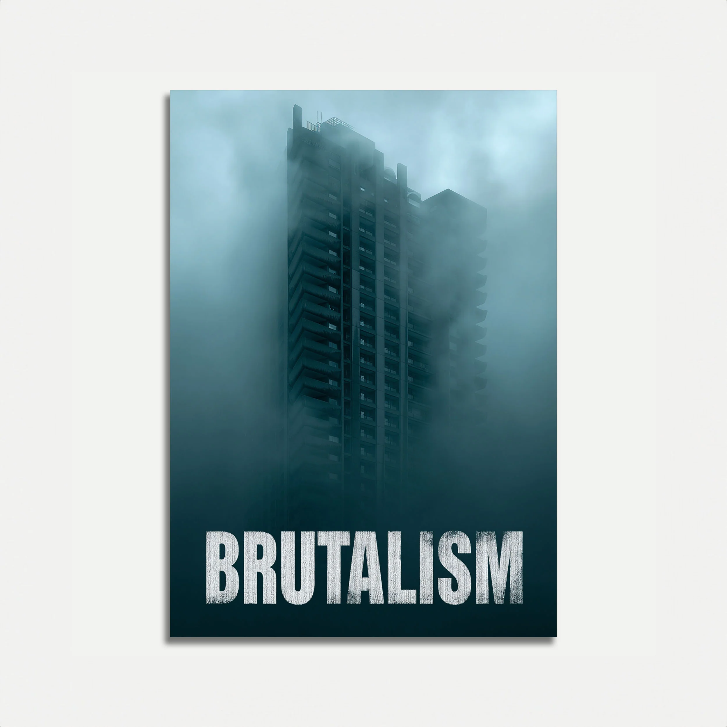 Brutalist Tower in Mist Poster