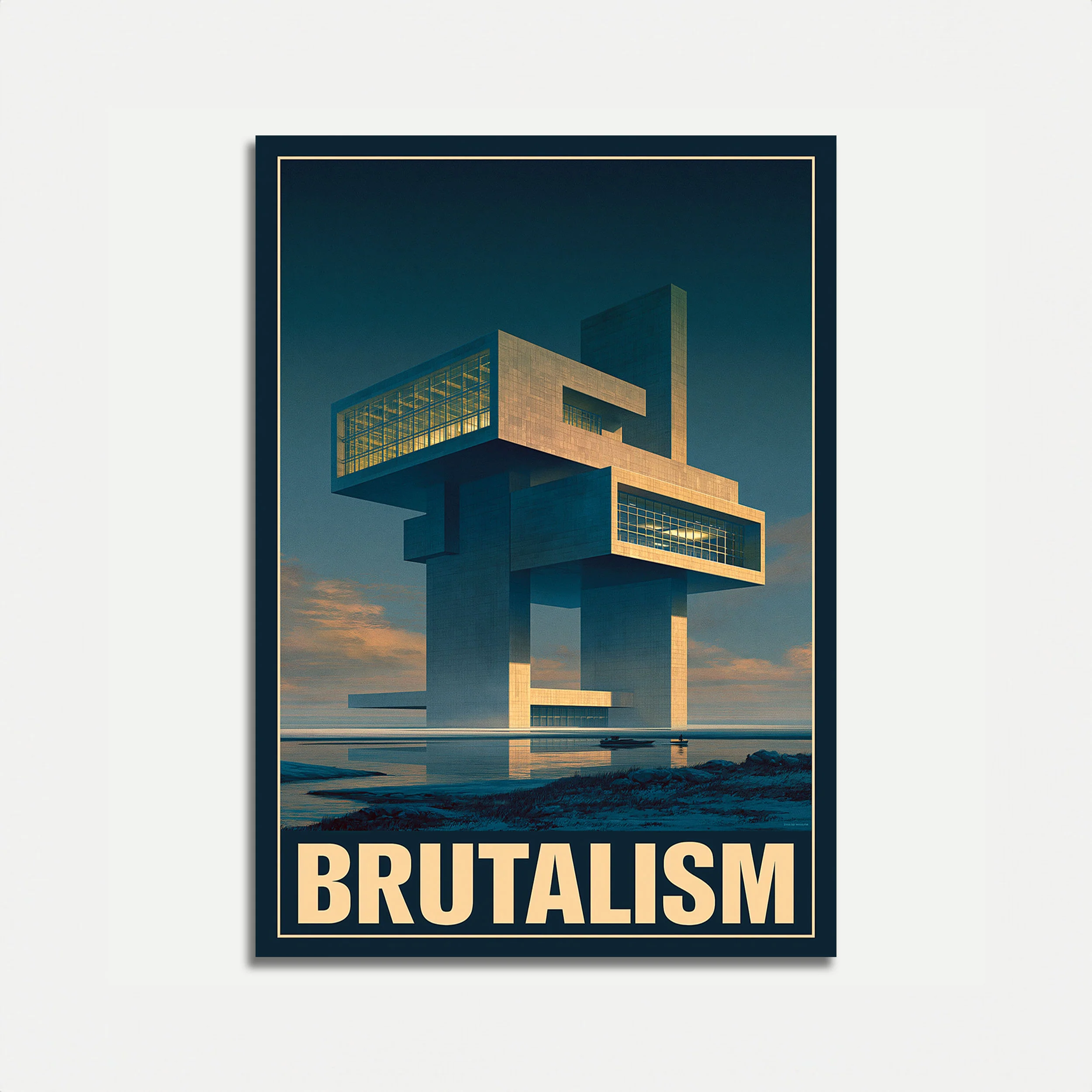 Brutalist Waterfront Architecture Poster