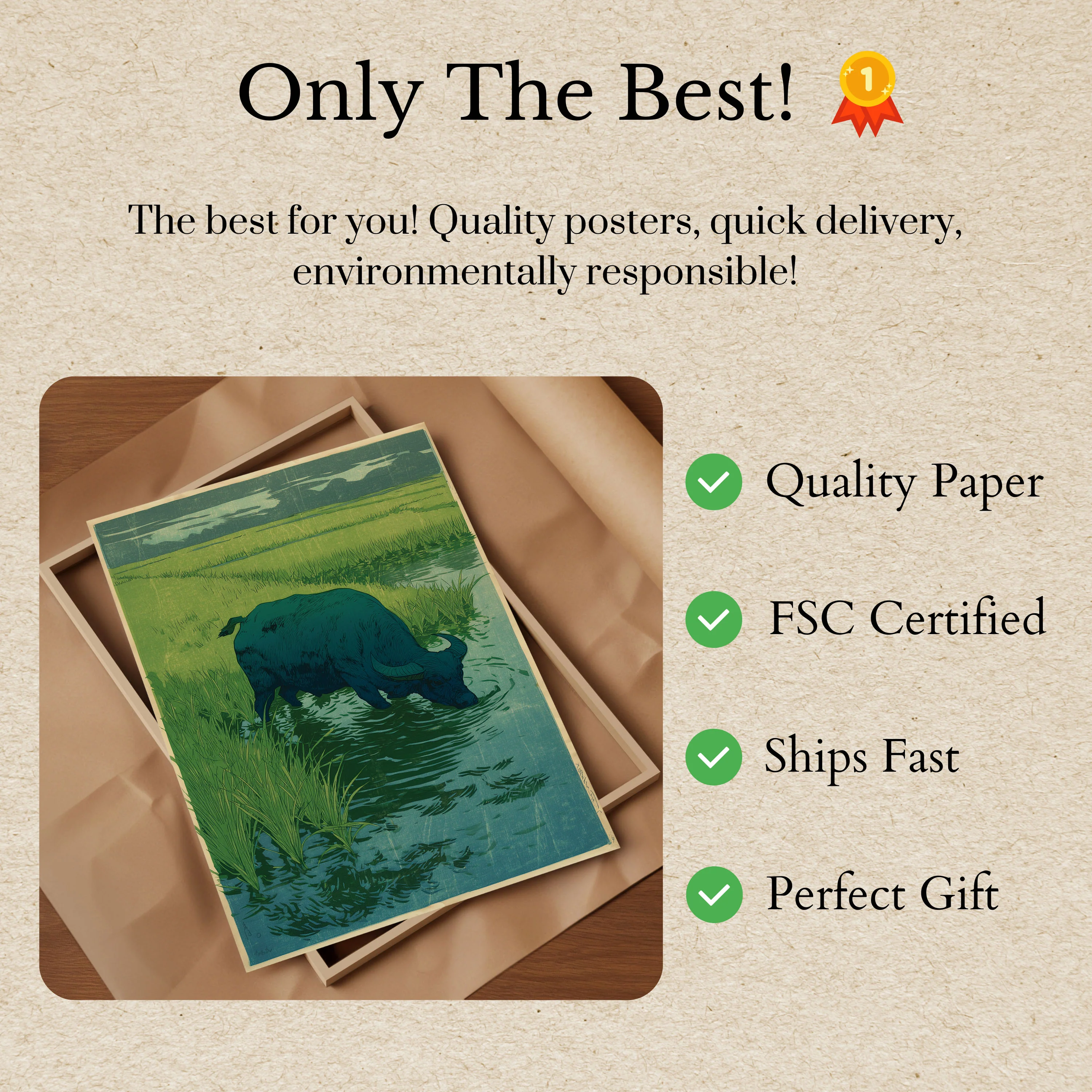 Buffalo Drinking at Stream Poster - Image 3