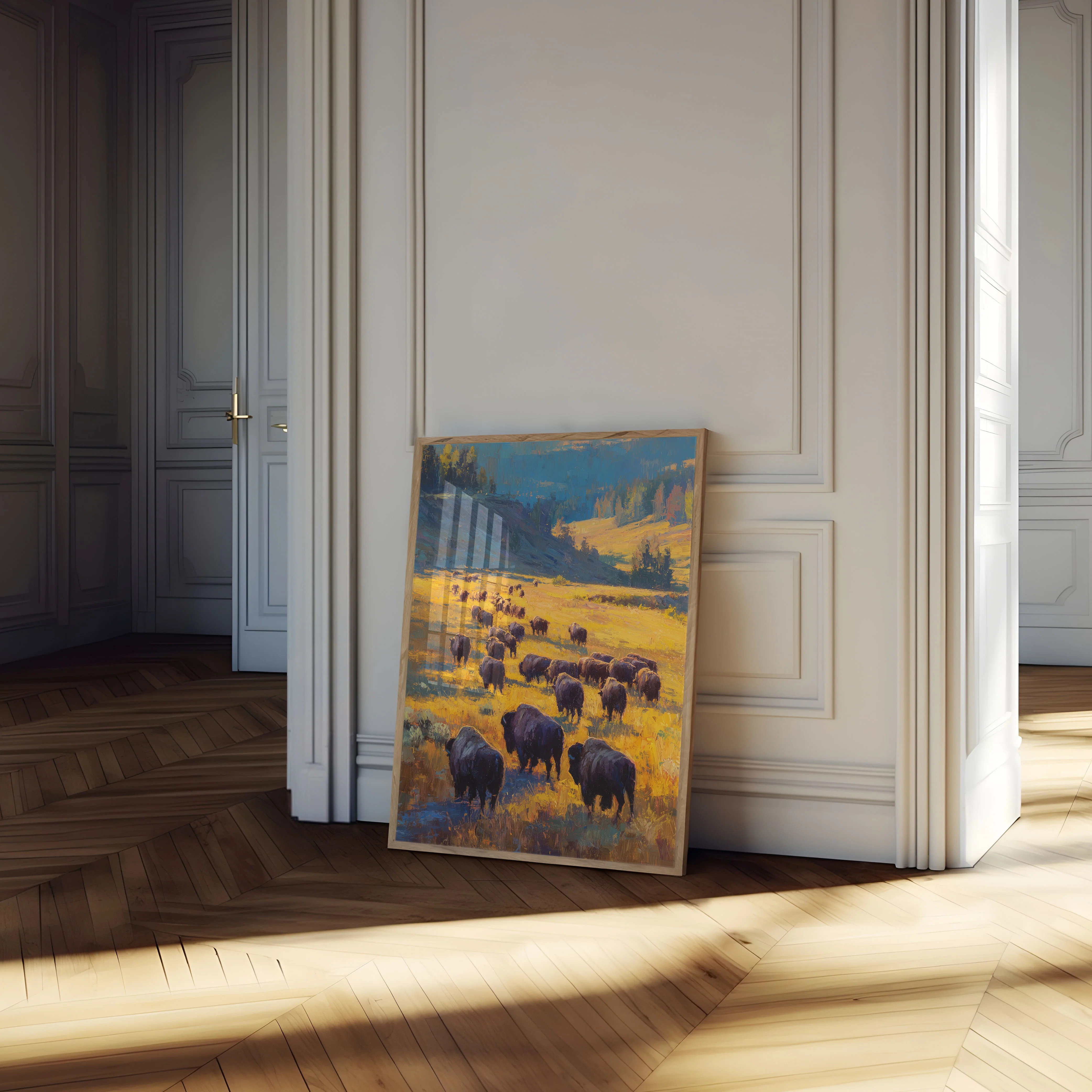 Buffalo Herd Golden Grassland Poster - Image 4