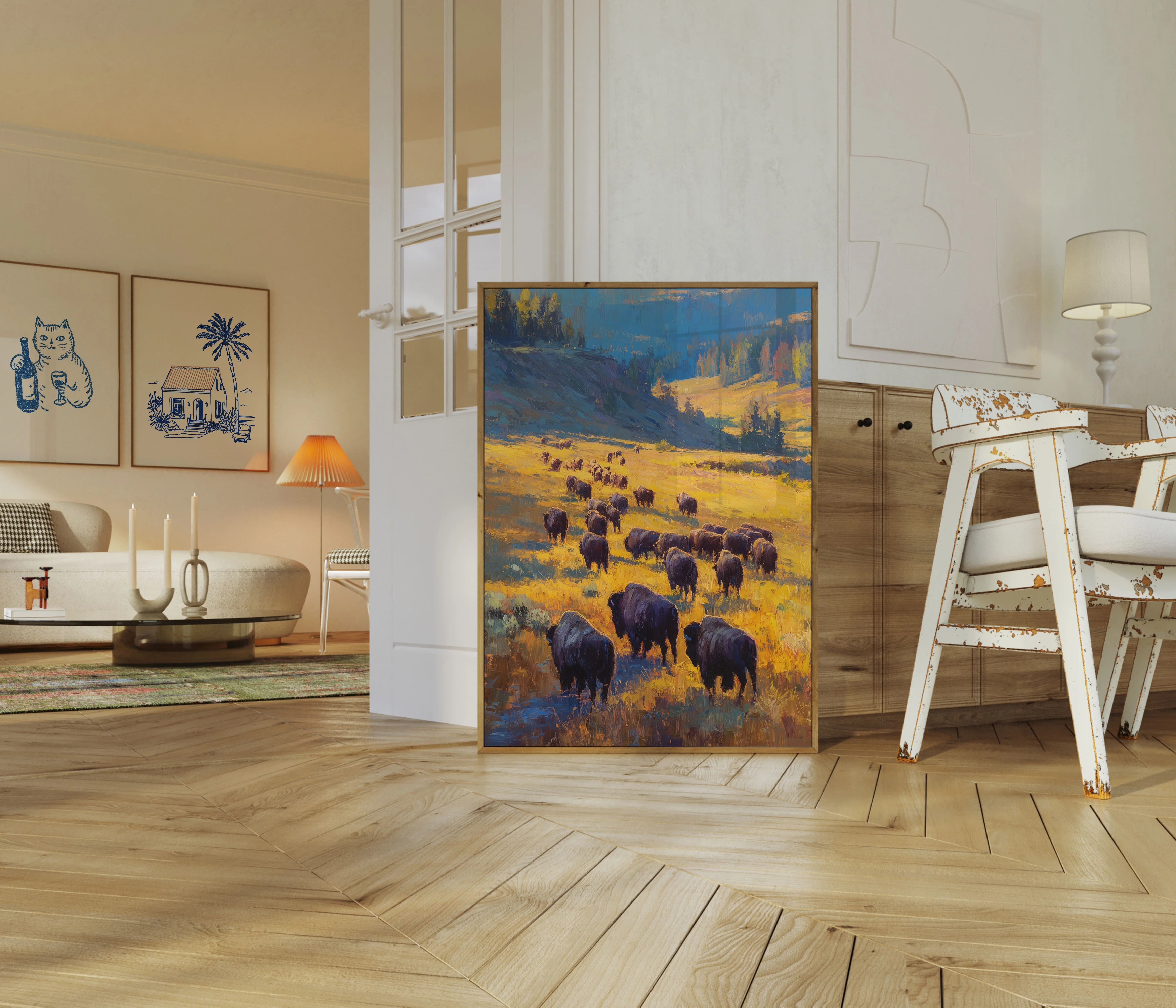 Buffalo Herd Golden Grassland Poster - Image 5