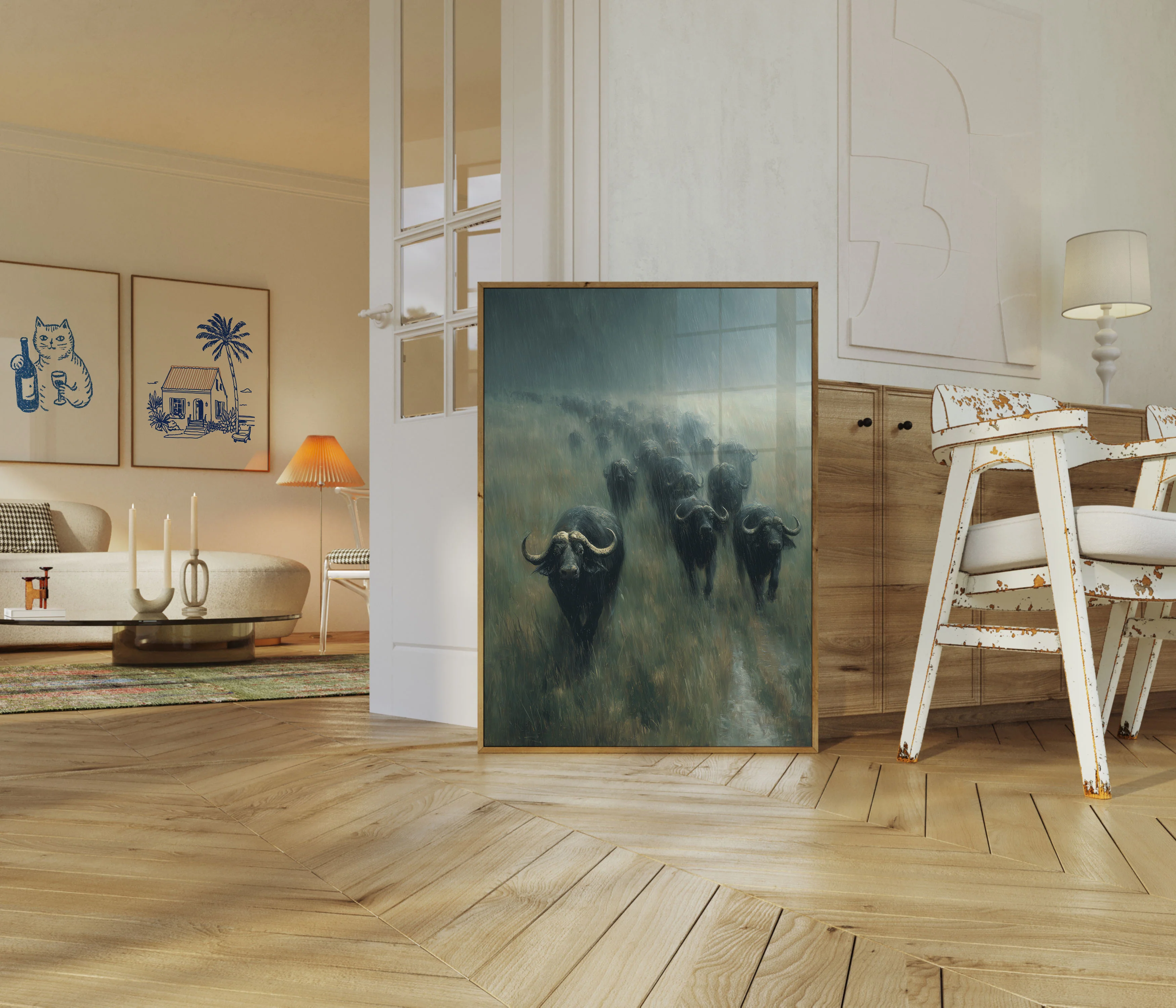 Buffalo Herd in the Rain Poster - Image 5