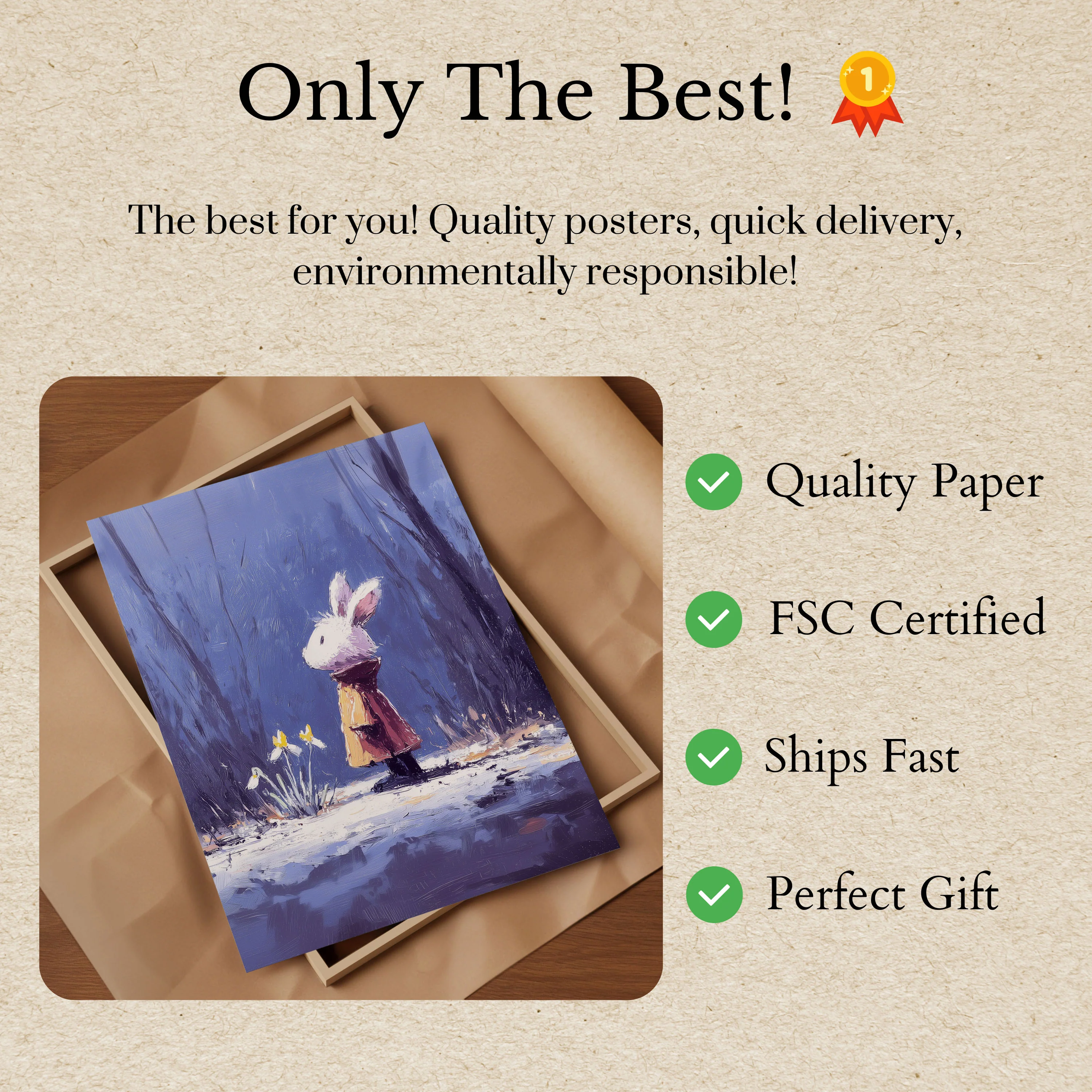 Bunny in Snowflower Forest Poster - Image 3