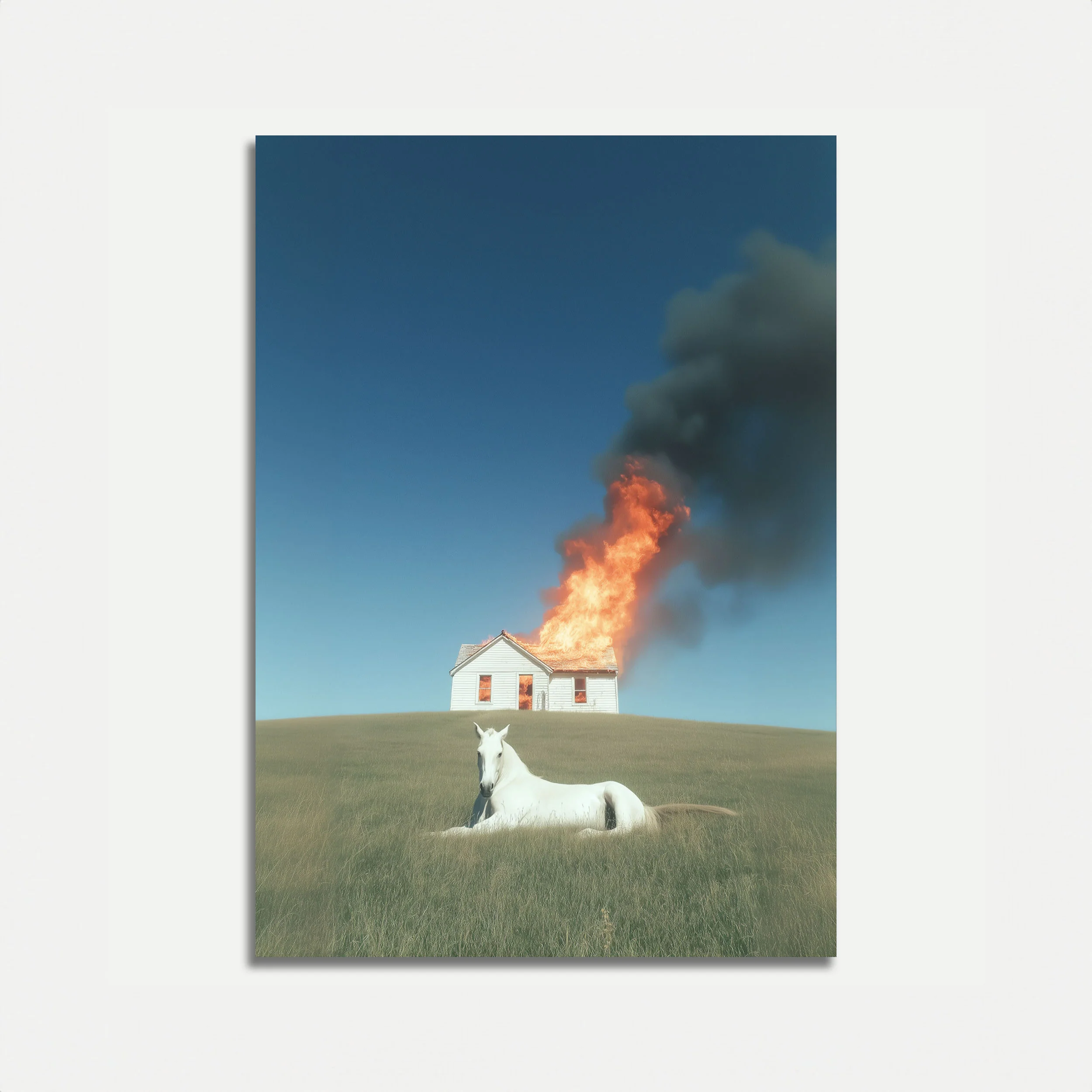 Burning House White Horse Poster