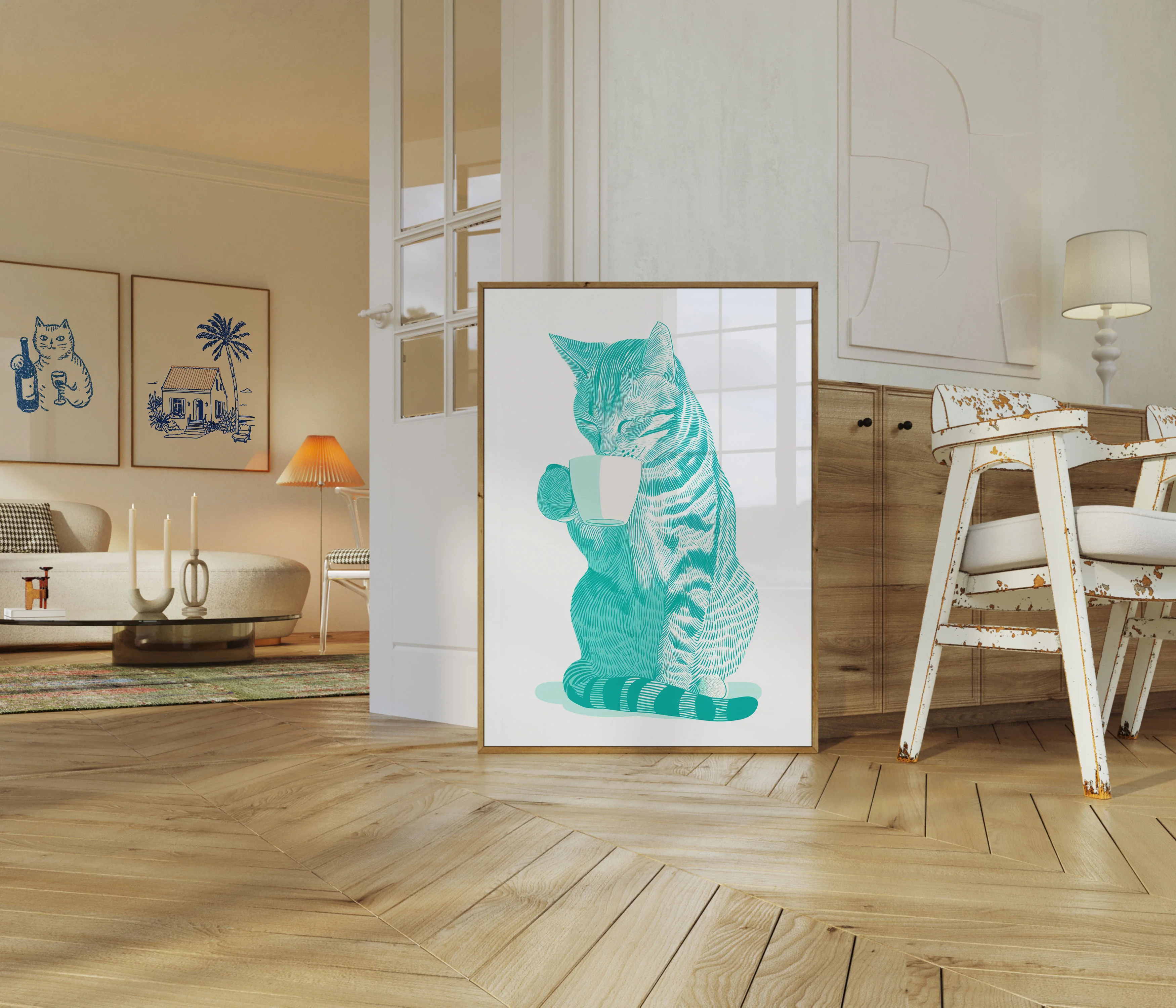 Caffeine Cat Line Art Poster - Image 5