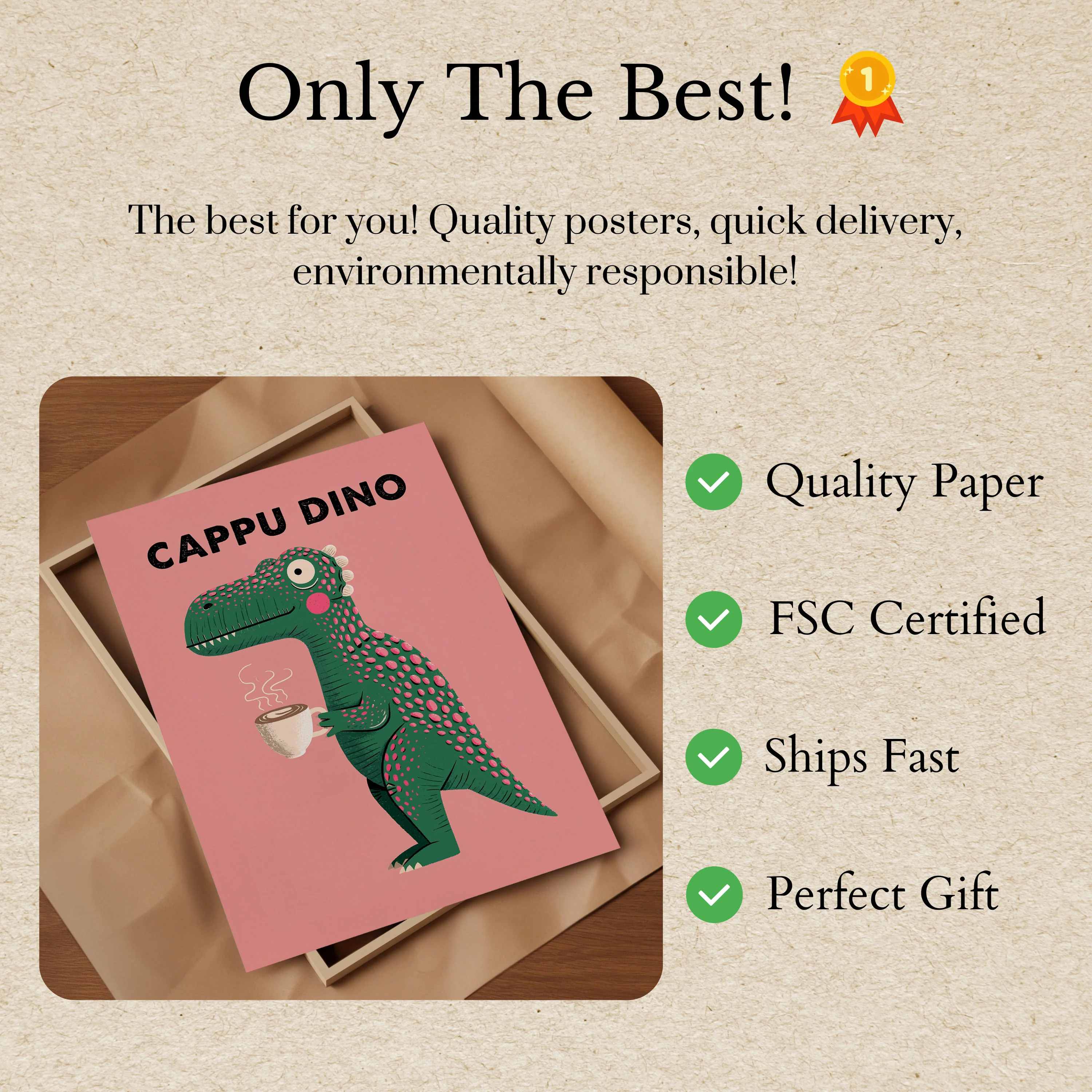 Cappu Dino Coffee Dinosaur Poster - Image 3