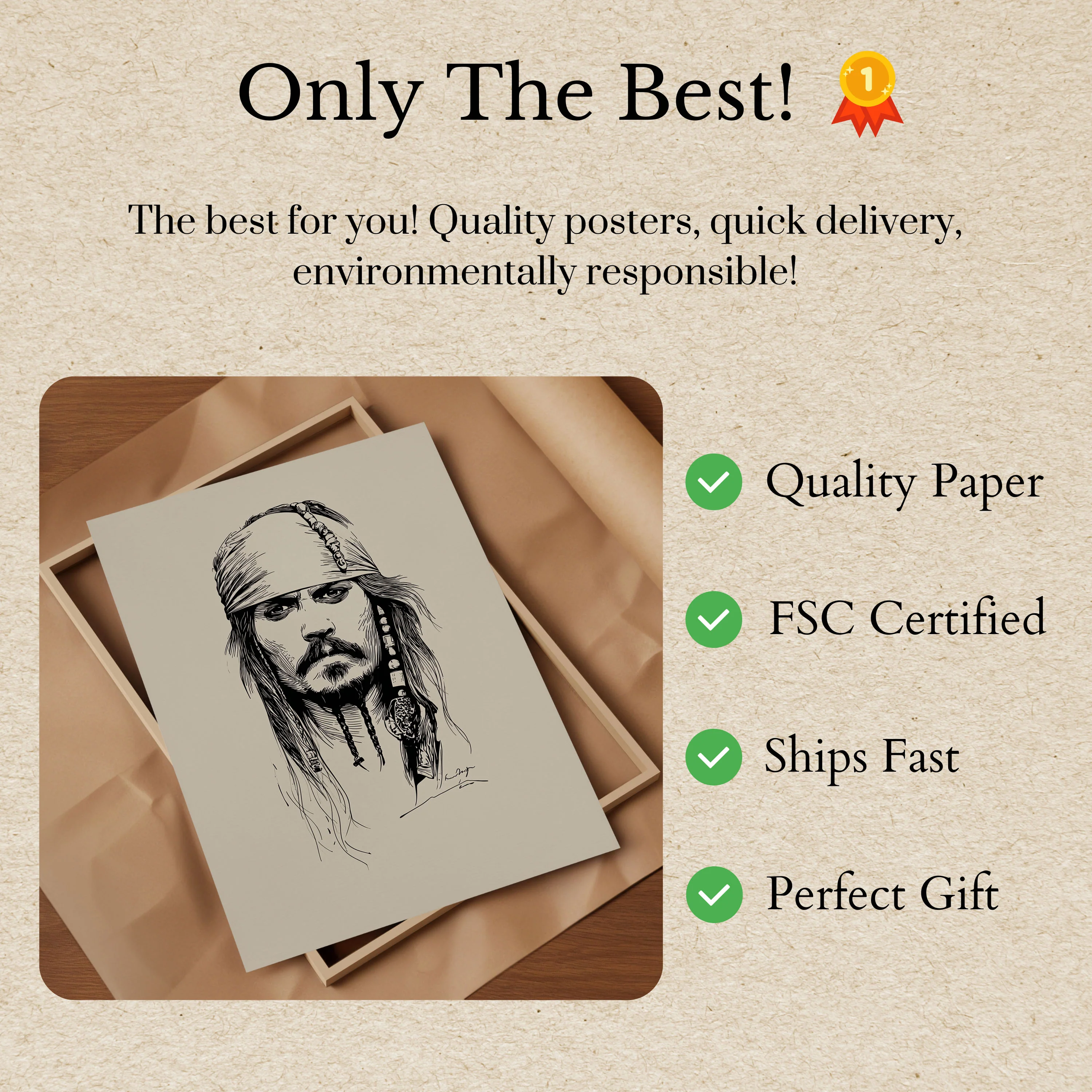 Captain Jack Pirate Sketch Poster - Image 3