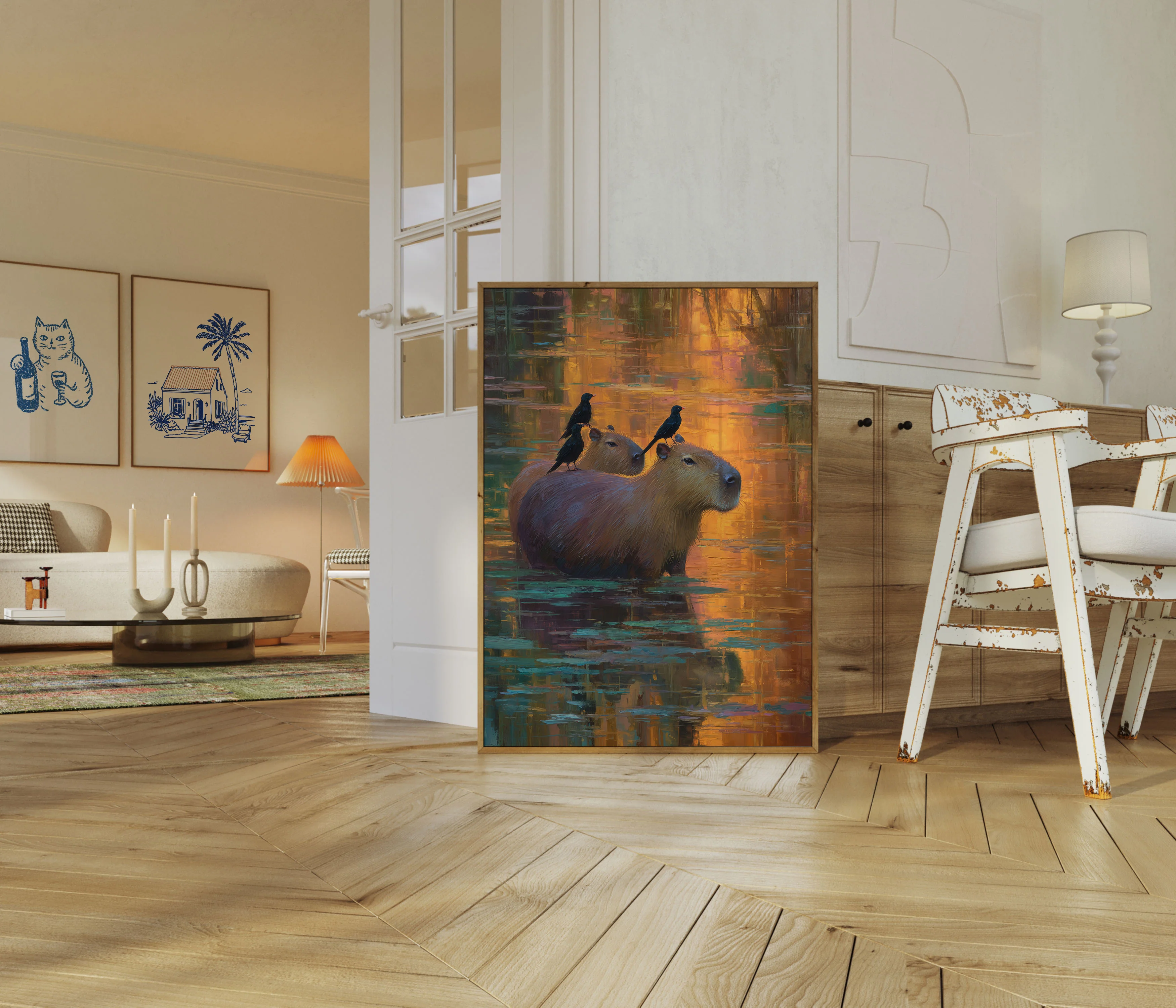 Capybara and Birds Golden Hour Poster - Image 5