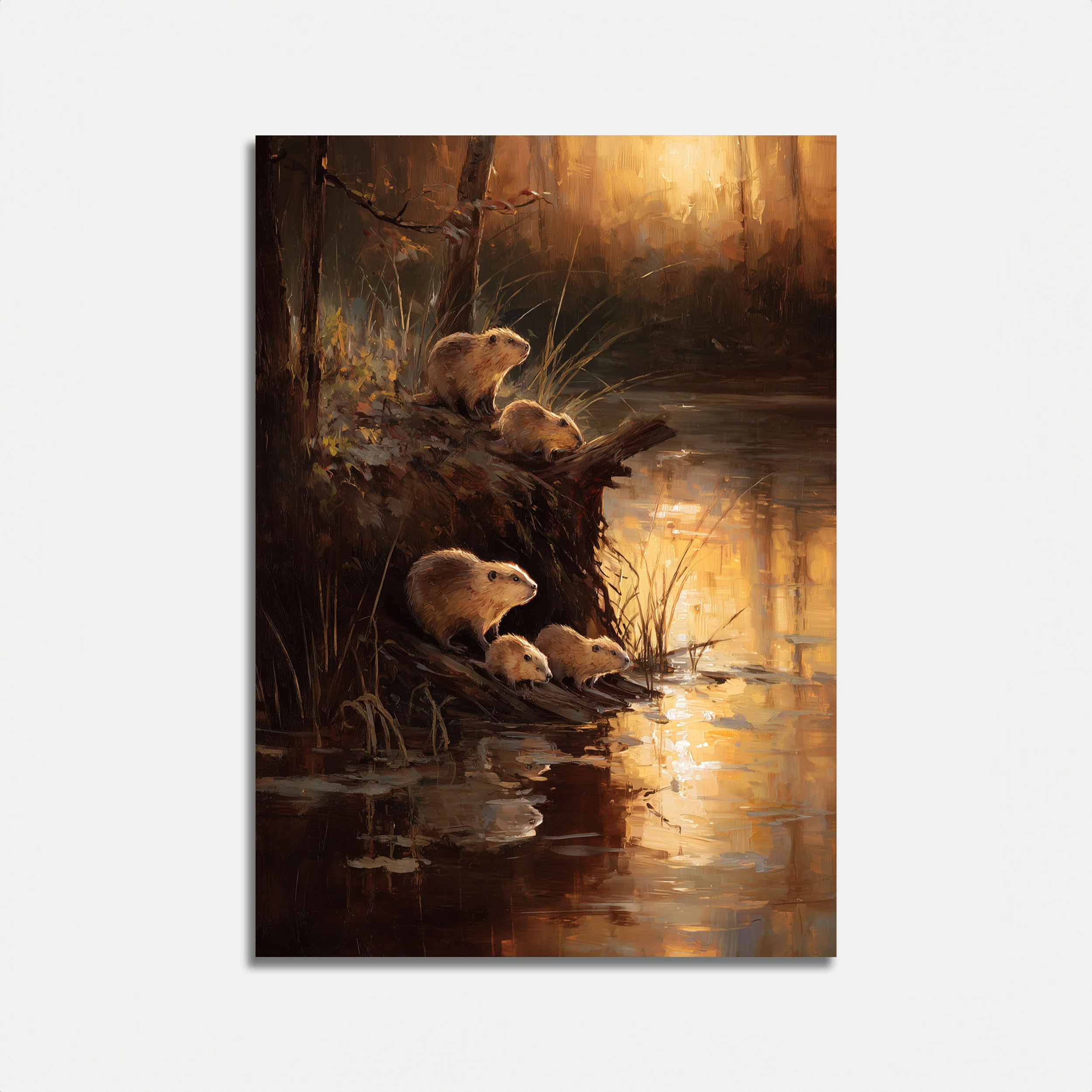 Capybaras by Golden Waterside Poster