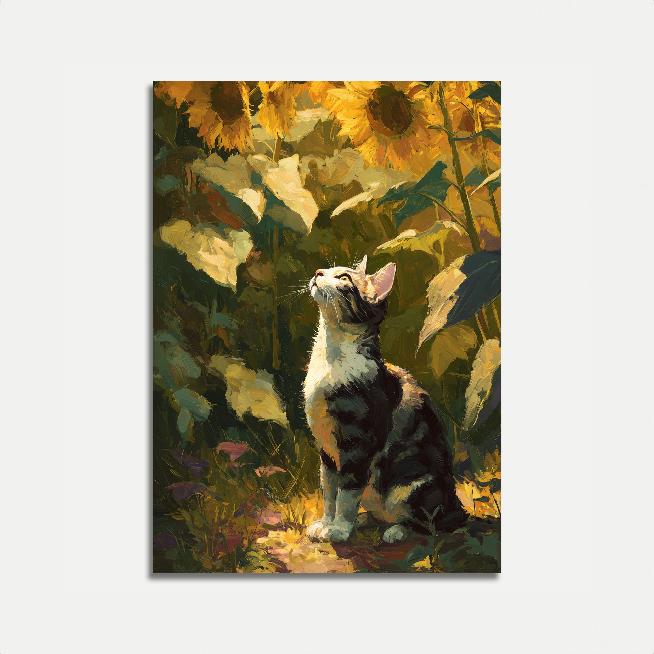 Cat Among Sunflowers Poster