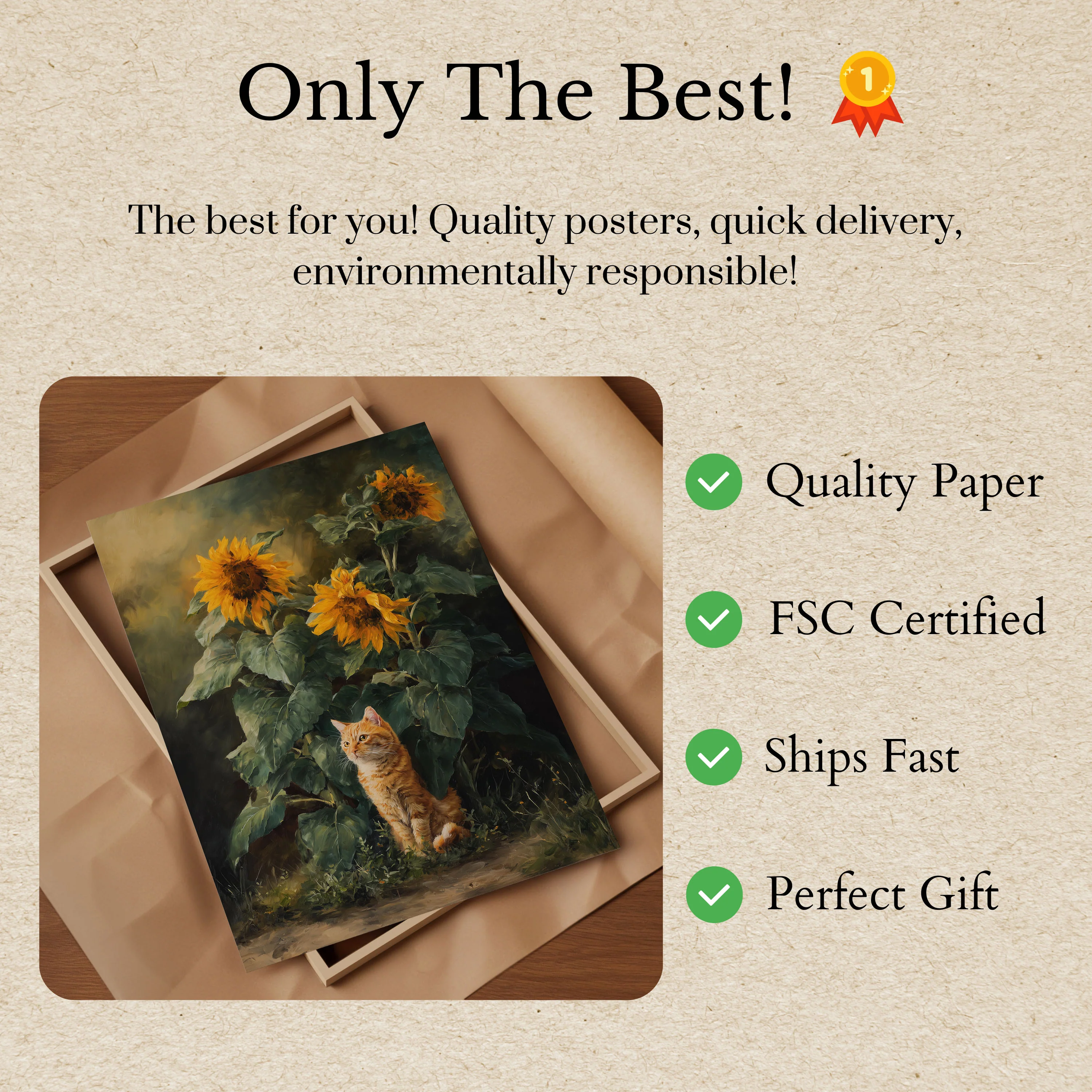 Cat and Sunflowers Poster - Image 3