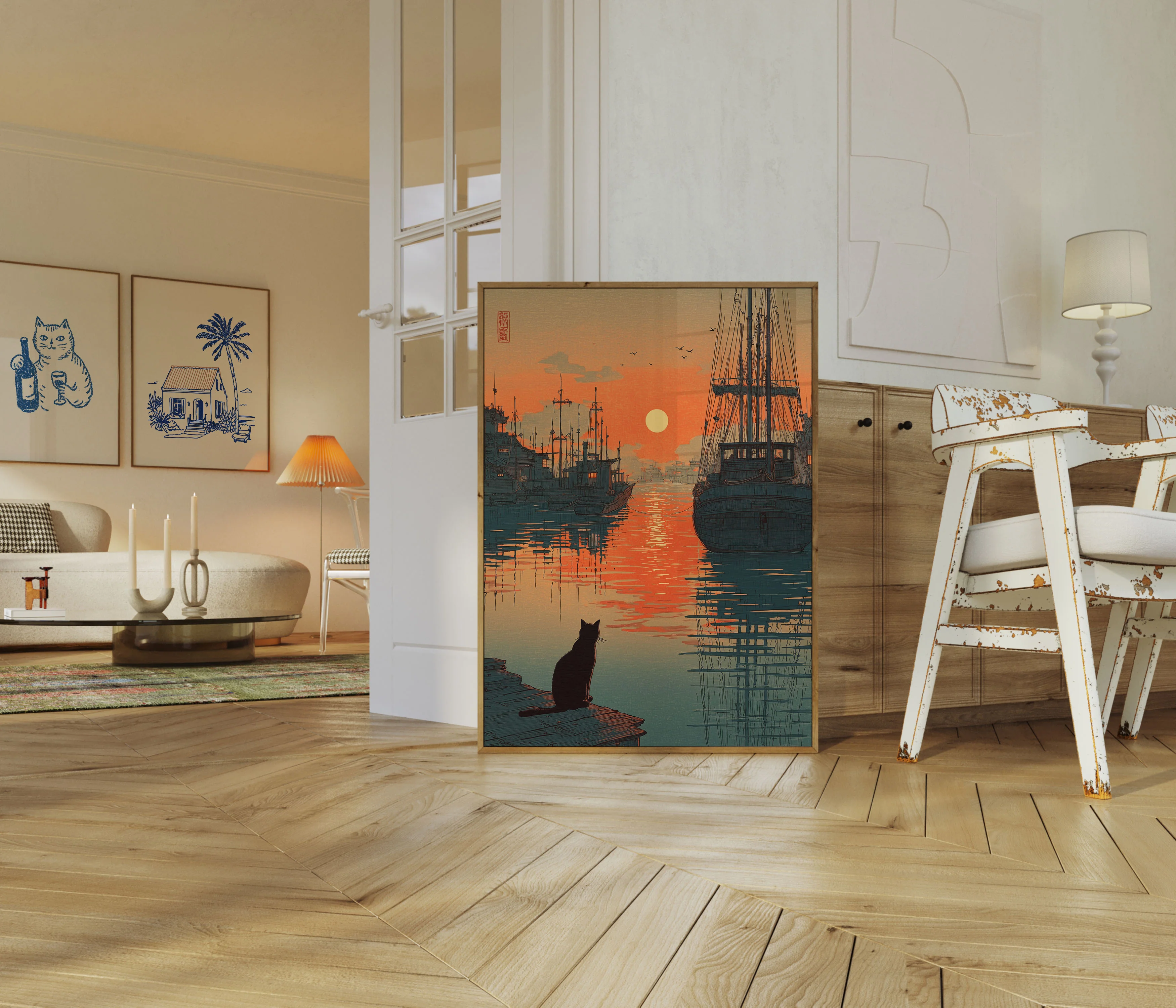 Cat at Sunset Harbor Poster - Image 5