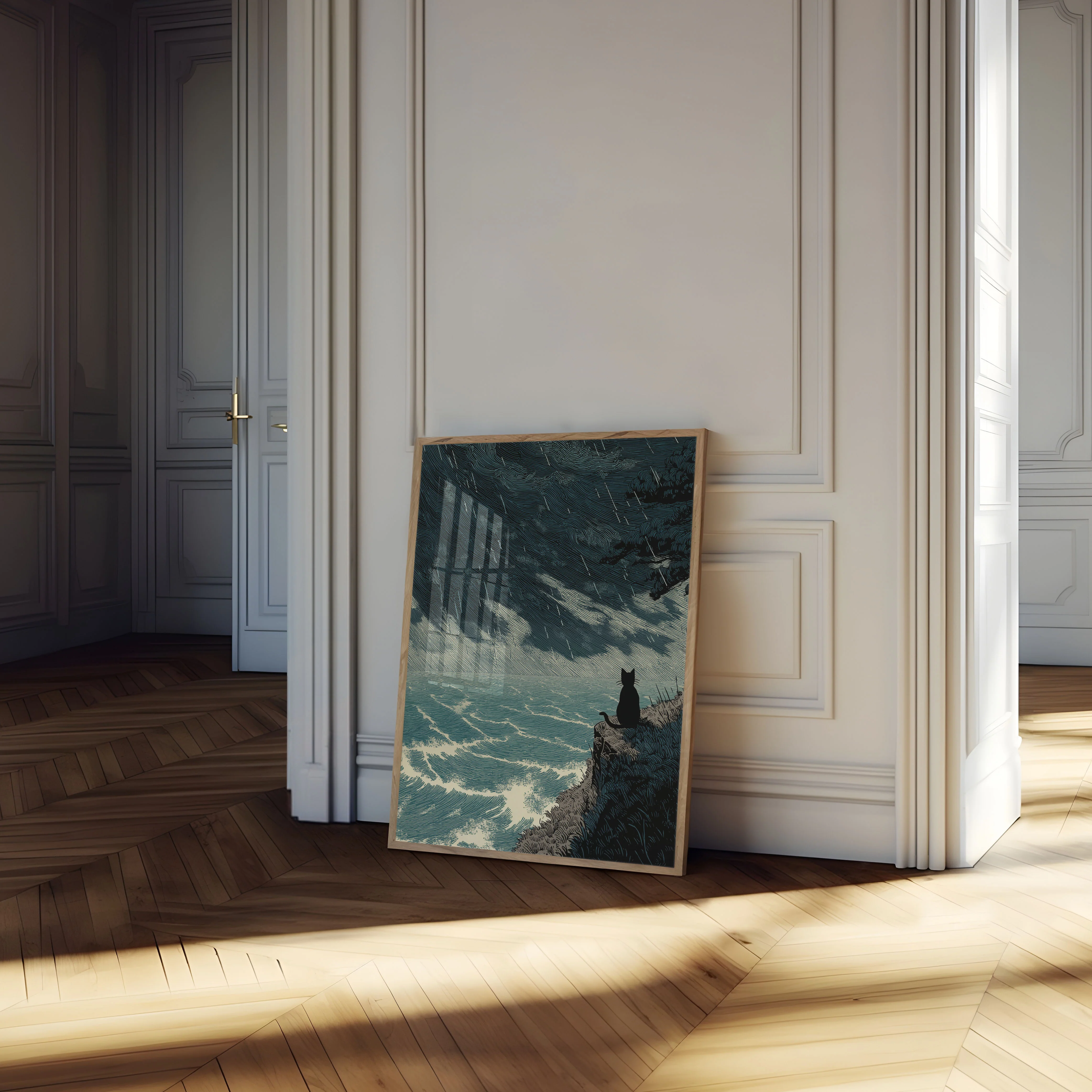 Cat by the Stormy Sea Poster - Image 4