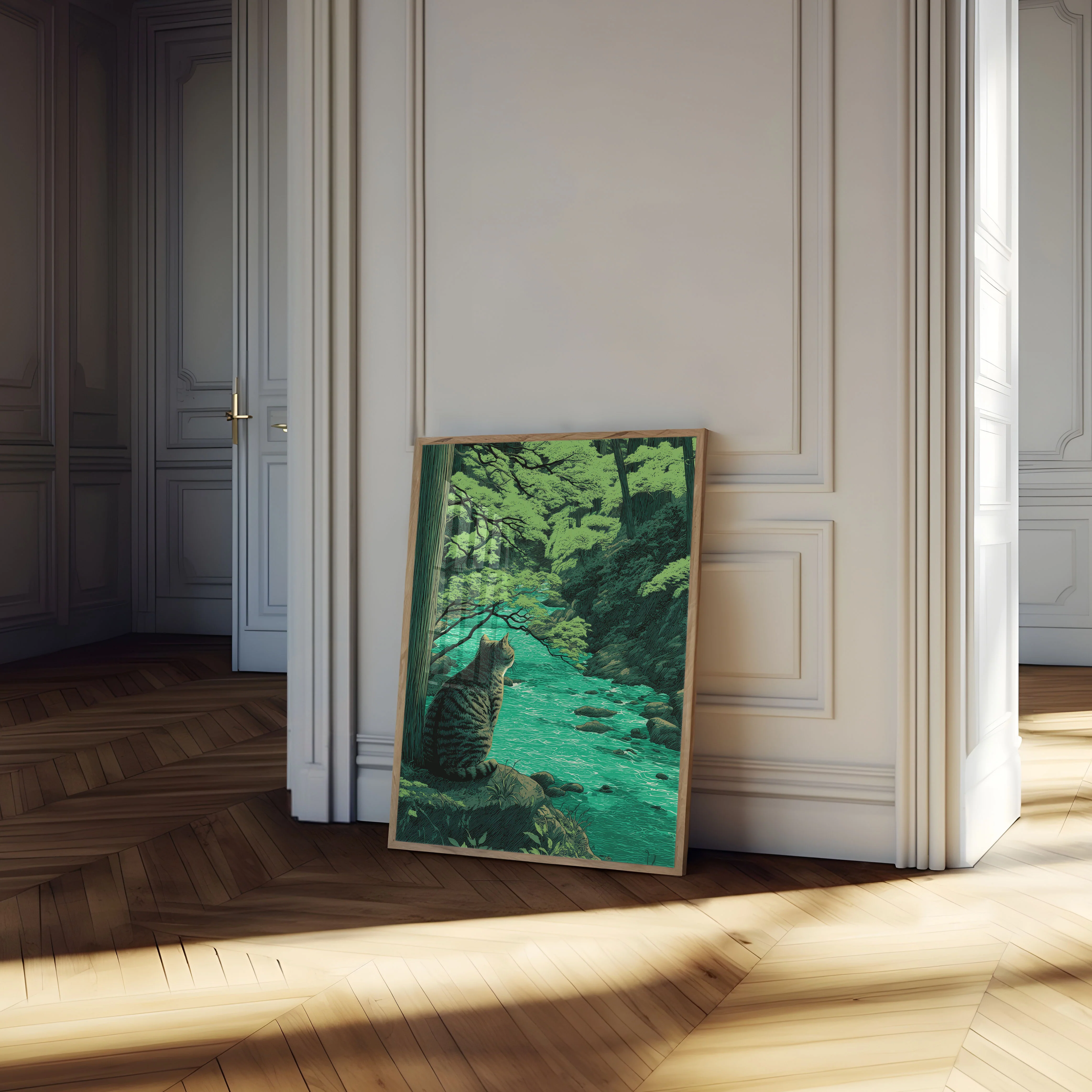 Cat by Turquoise Stream Poster - Image 4