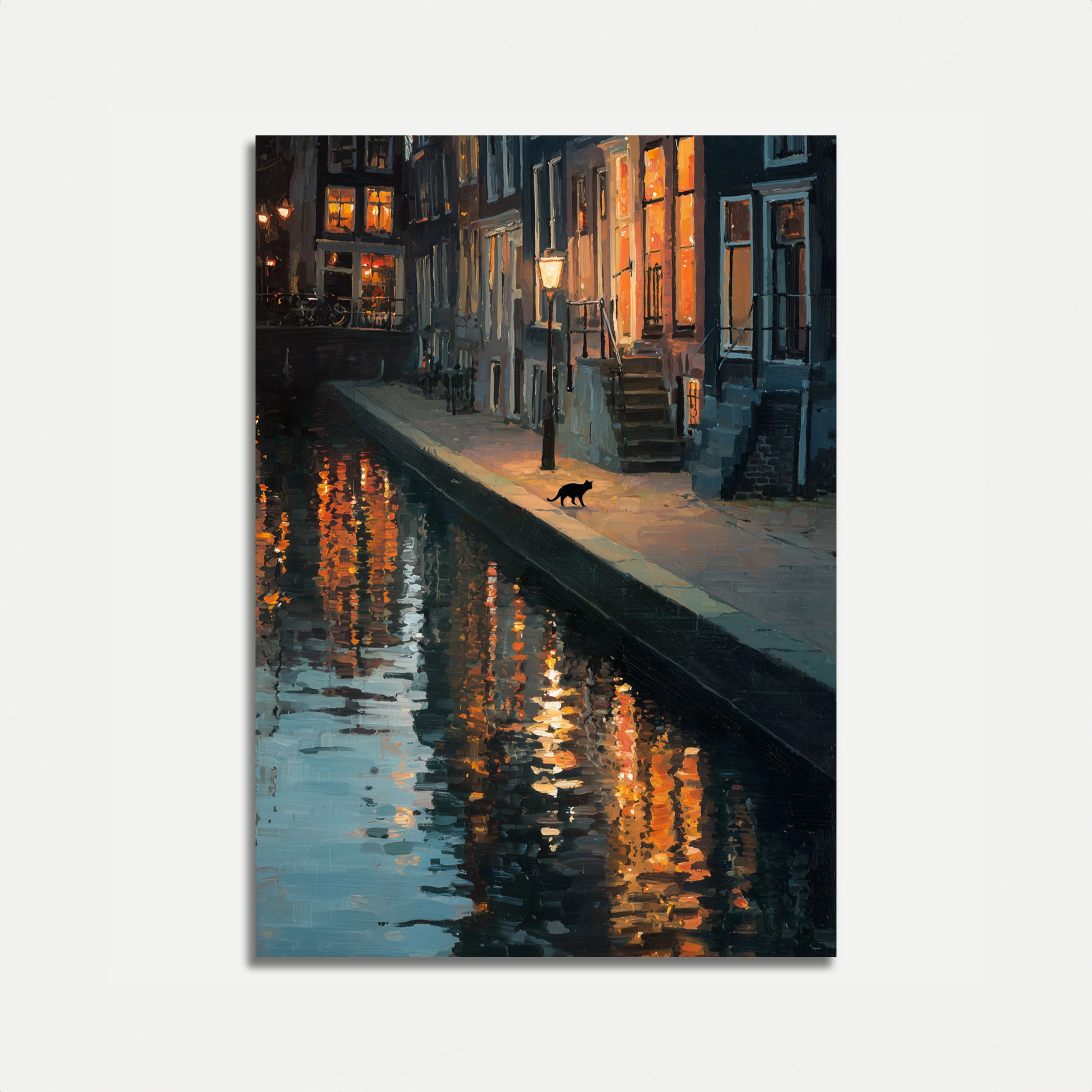 Cat Crossing Amsterdam Canal Poster