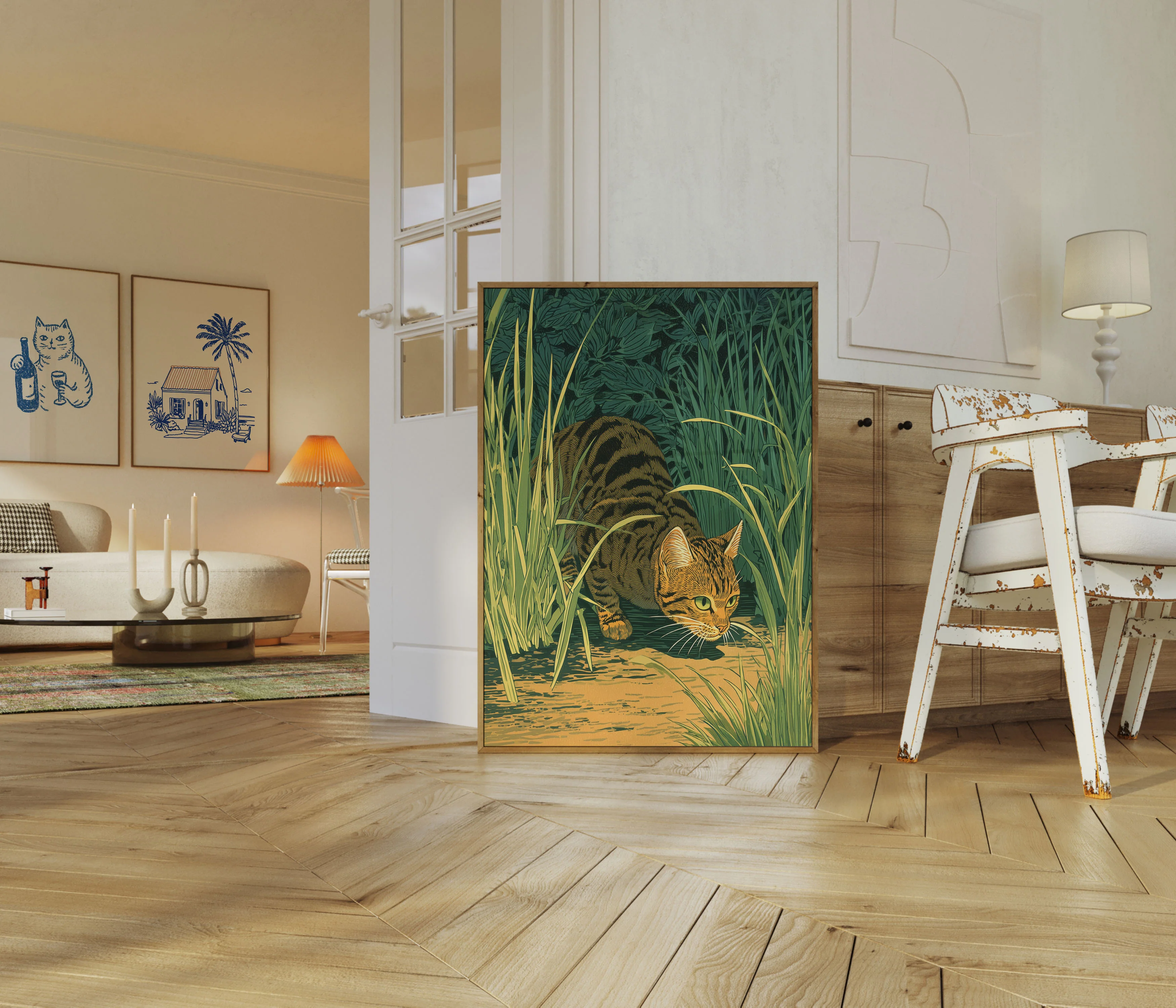 Cat Hunting in Marsh Poster - Image 5