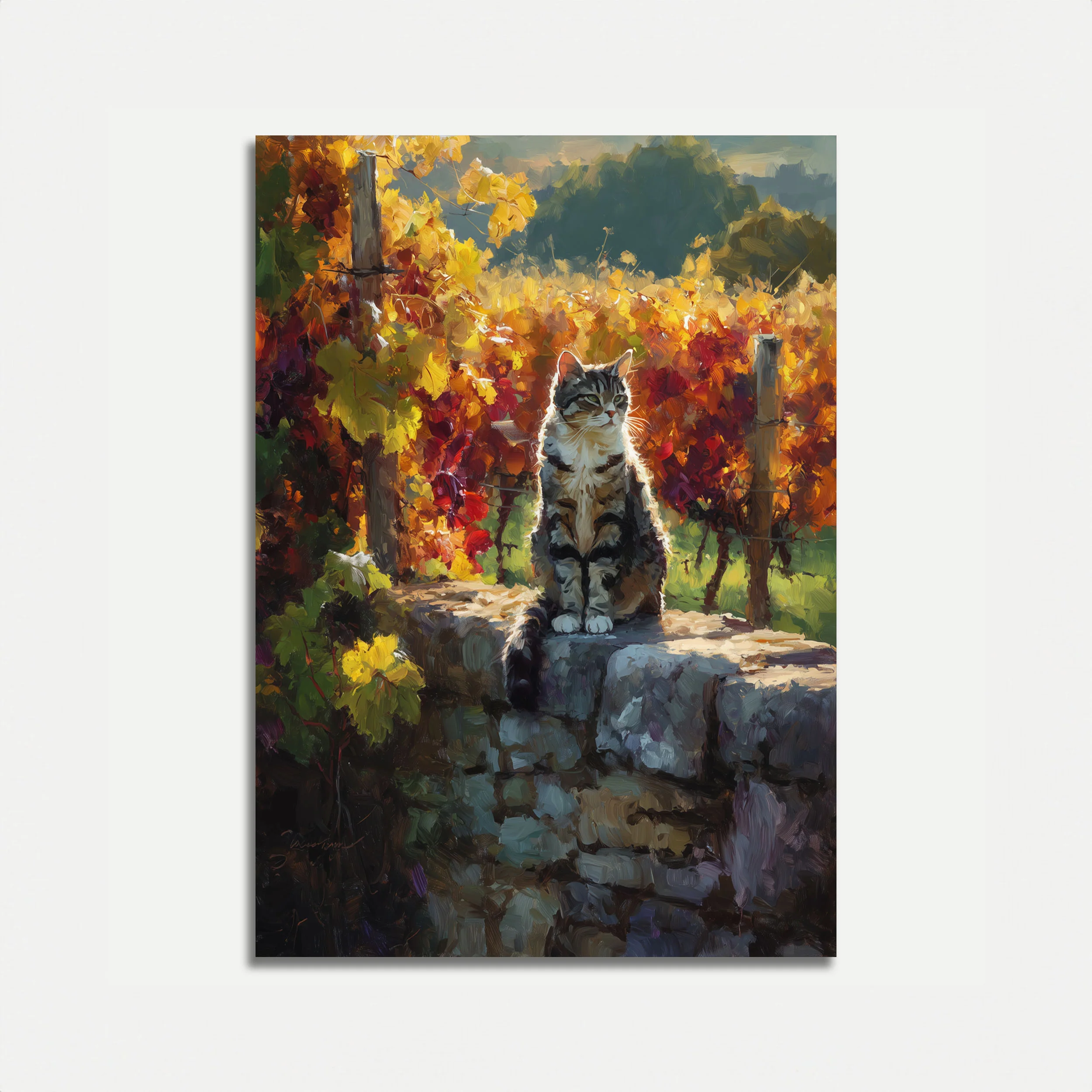Cat in Autumn Vineyard Poster