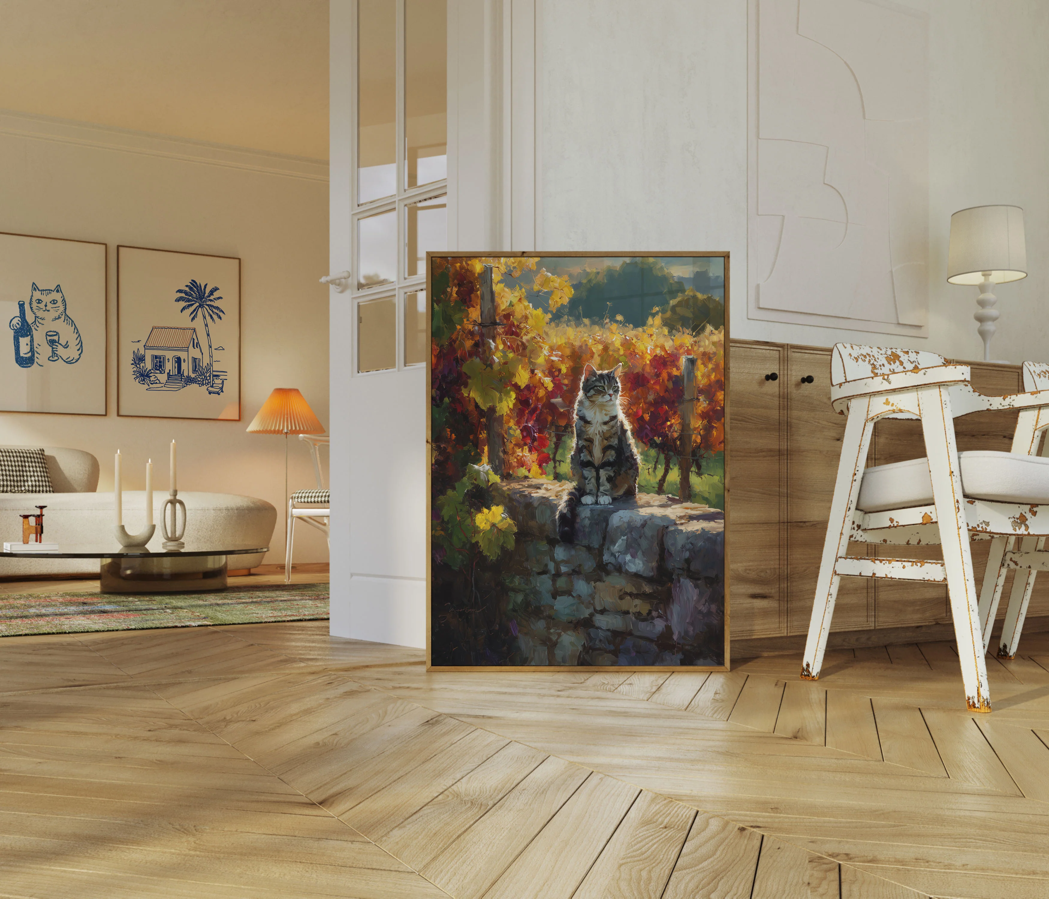 Cat in Autumn Vineyard Poster - Image 5