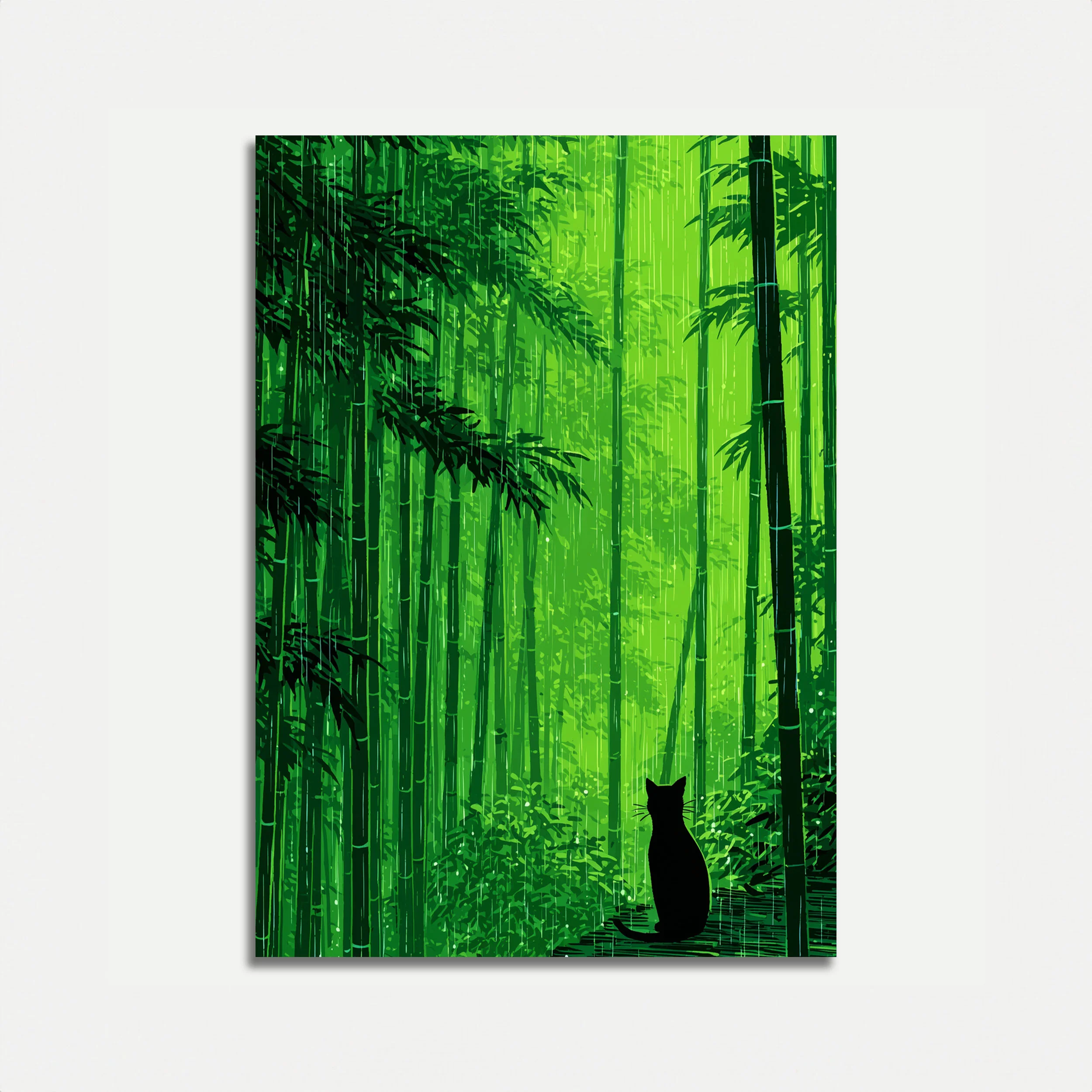 Cat in Bamboo Forest Poster