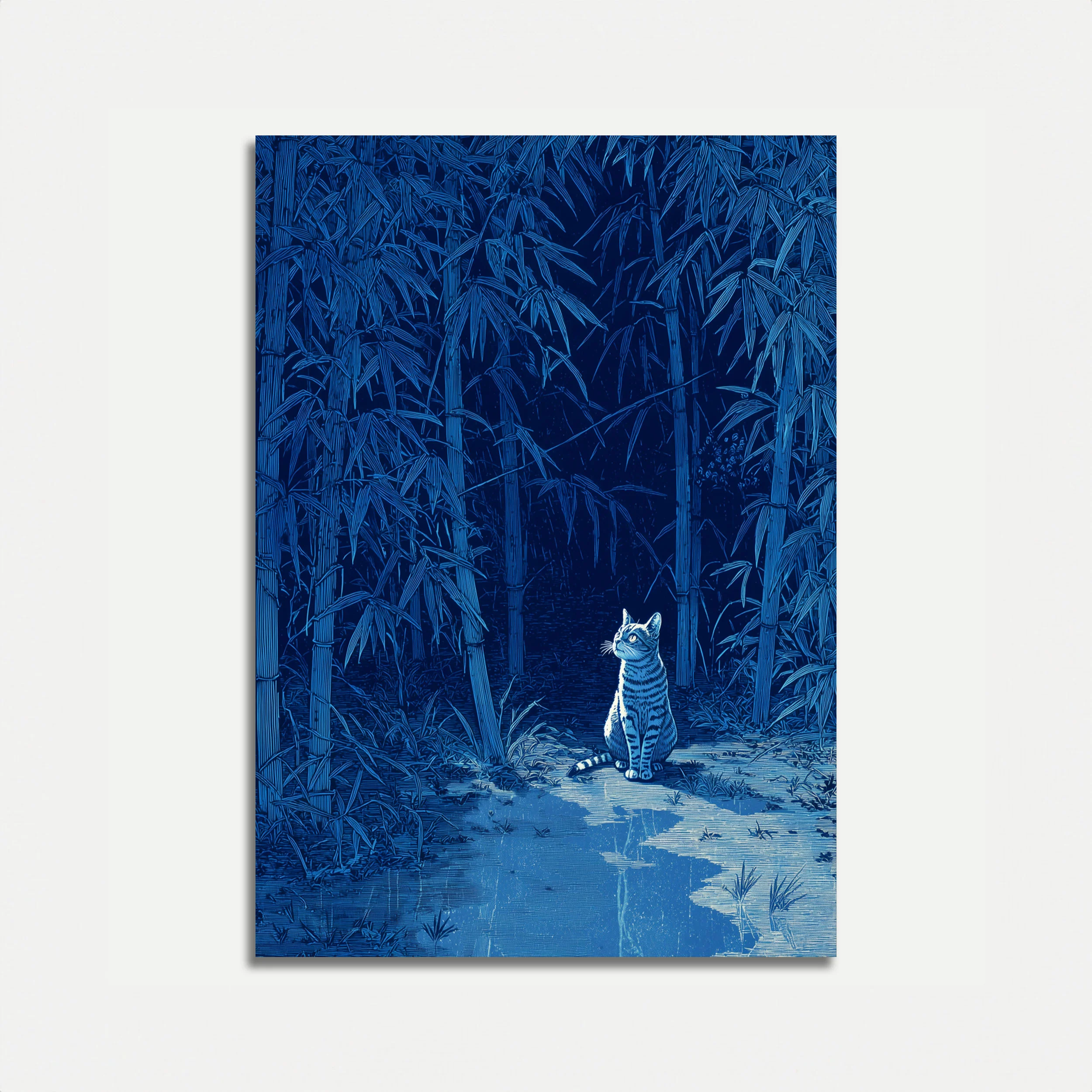 Cat in Bamboo Forest Poster