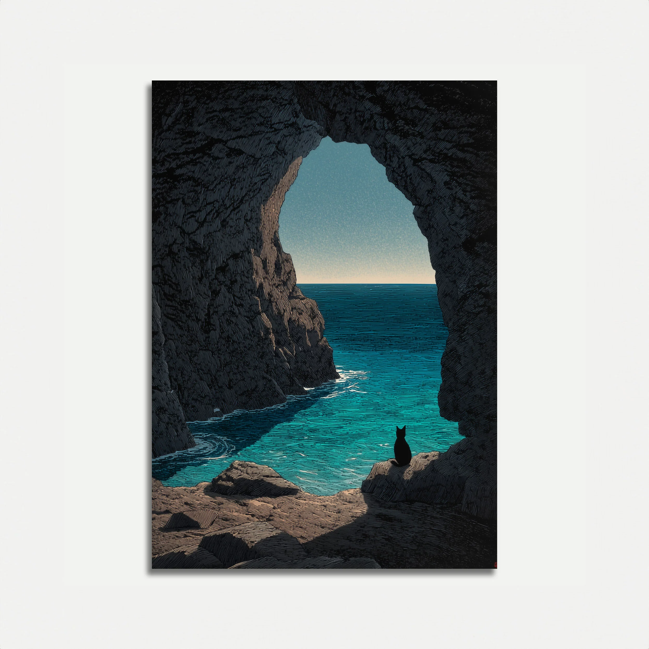 Cat in Coastal Cave Poster