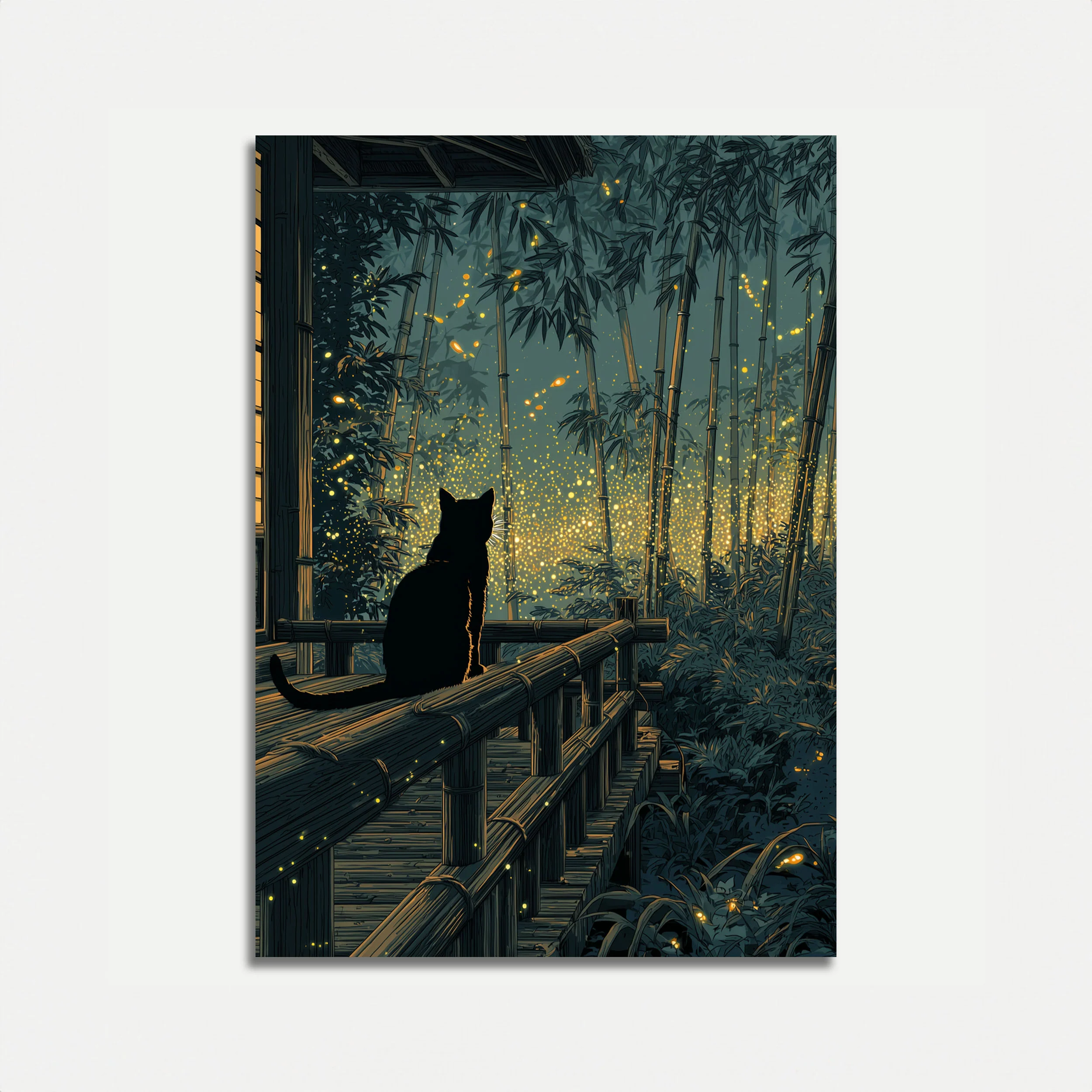 Cat in Enchanted Bamboo Forest Poster